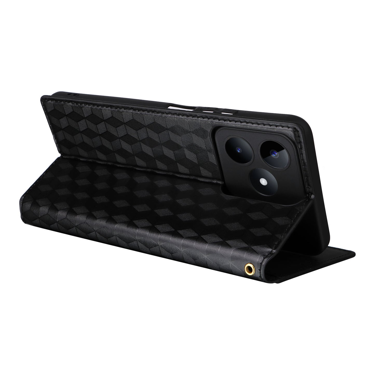 Uniqkart for Realme C53 4G / Narzo N53 4G Rhombus Imprinted Shell PU Leather Wallet Stand Phone Case - Black