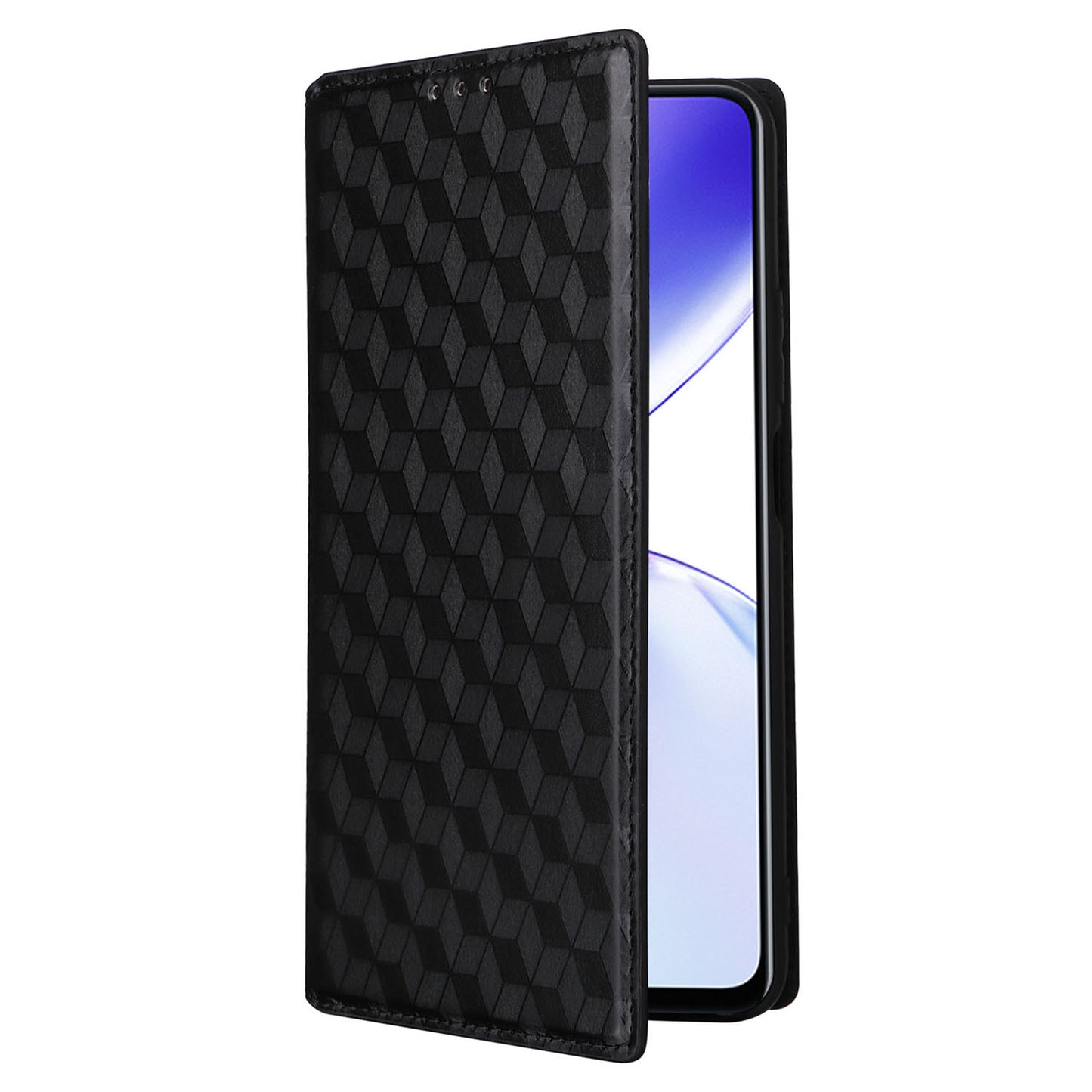 Uniqkart for Realme C53 4G / Narzo N53 4G Rhombus Imprinted Shell PU Leather Wallet Stand Phone Case - Black