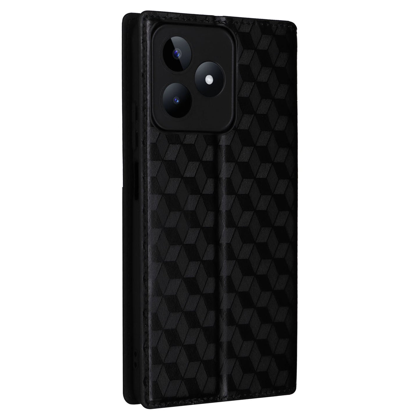 Uniqkart for Realme C53 4G / Narzo N53 4G Rhombus Imprinted Shell PU Leather Wallet Stand Phone Case - Black