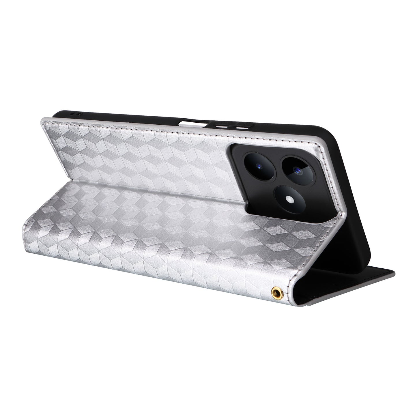 Uniqkart for Realme C53 4G / Narzo N53 4G Rhombus Imprinted Shell PU Leather Wallet Stand Phone Case - Silver