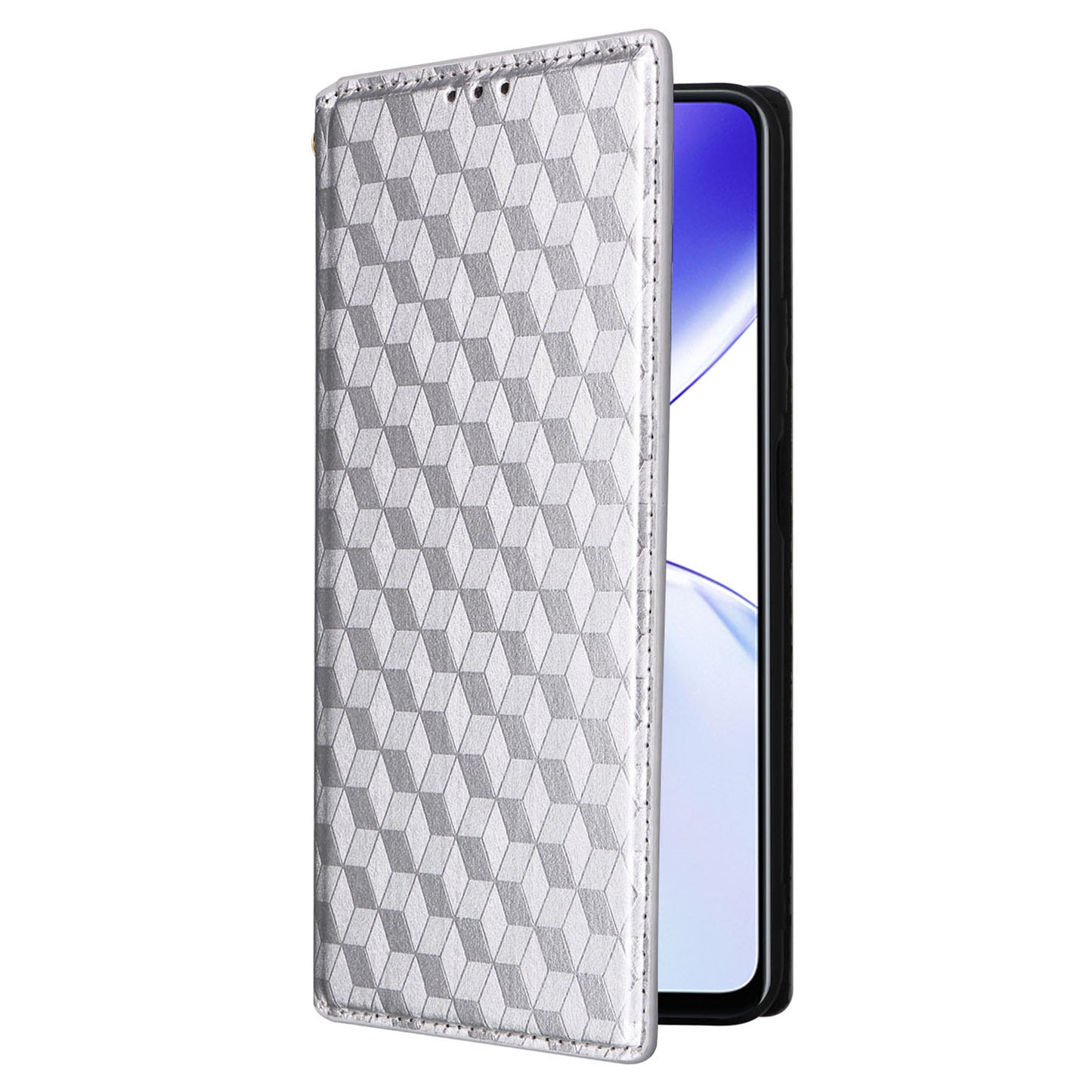 Uniqkart for Realme C53 4G / Narzo N53 4G Rhombus Imprinted Shell PU Leather Wallet Stand Phone Case - Silver