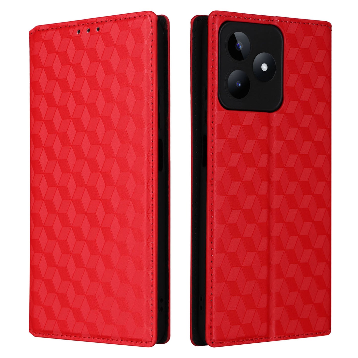 Uniqkart for Realme C53 4G / Narzo N53 4G Rhombus Imprinted Shell PU Leather Wallet Stand Phone Case - Red