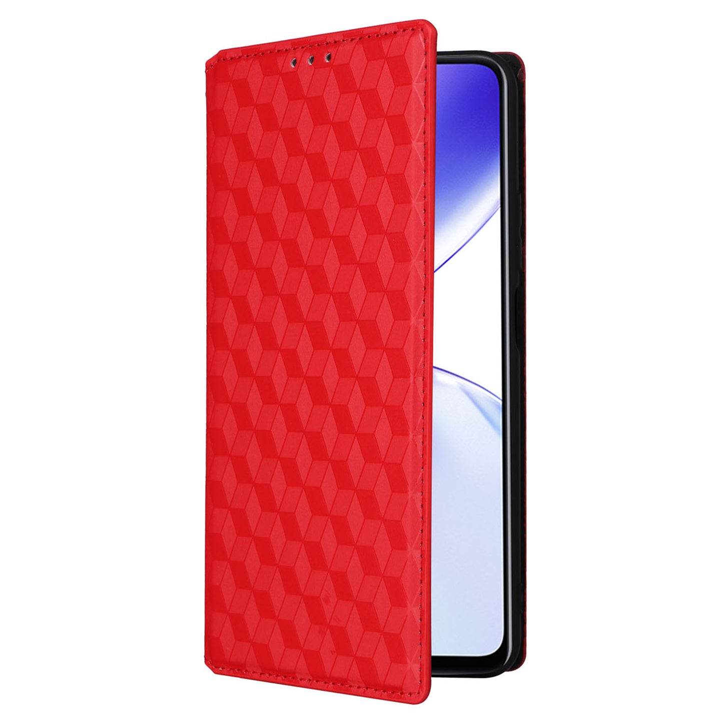 Uniqkart for Realme C53 4G / Narzo N53 4G Rhombus Imprinted Shell PU Leather Wallet Stand Phone Case - Red