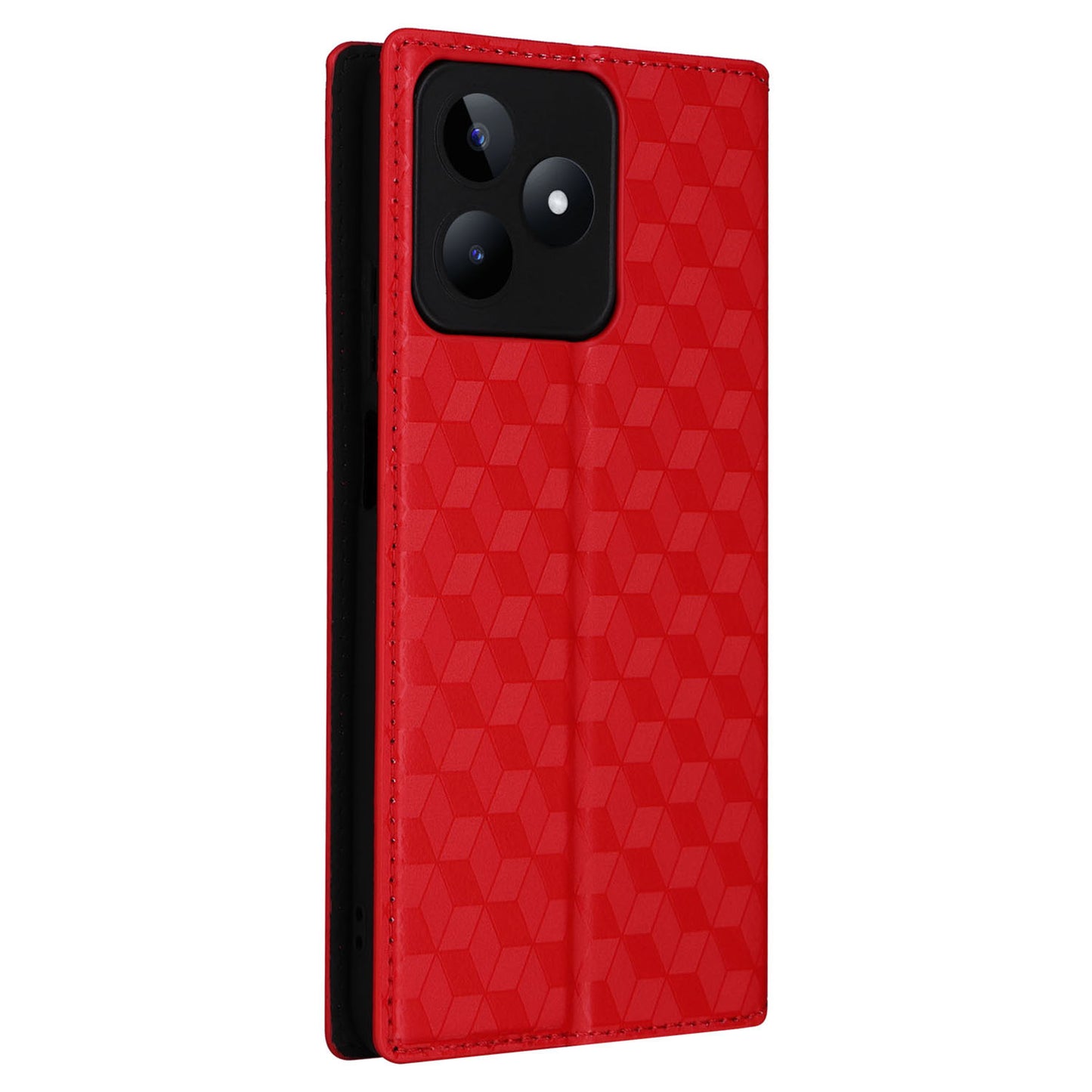 Uniqkart for Realme C53 4G / Narzo N53 4G Rhombus Imprinted Shell PU Leather Wallet Stand Phone Case - Red