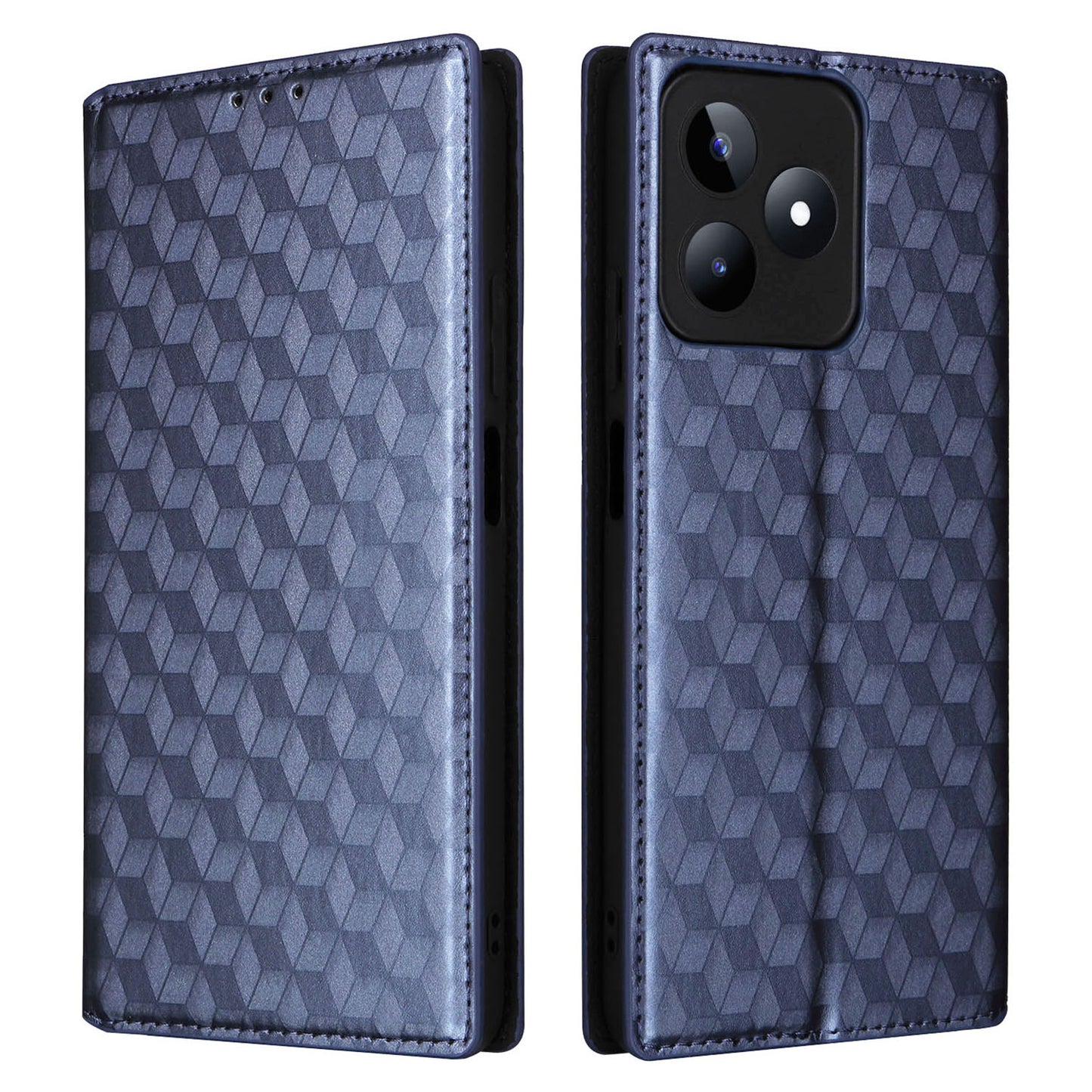Uniqkart for Realme C53 4G / Narzo N53 4G Rhombus Imprinted Shell PU Leather Wallet Stand Phone Case - Blue