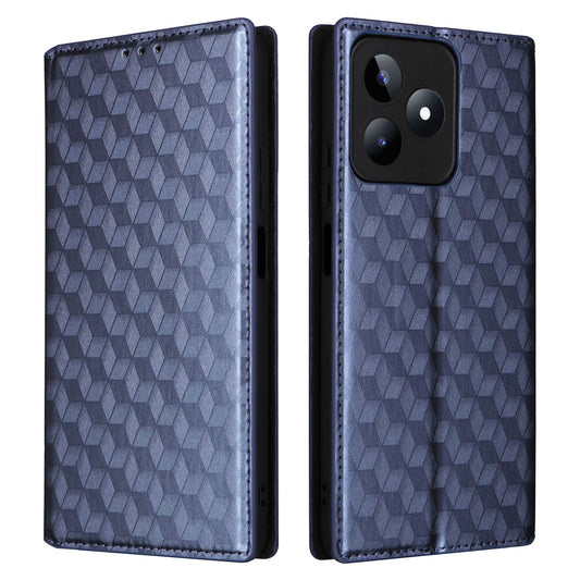 Uniqkart for Realme C53 4G / Narzo N53 4G Rhombus Imprinted Shell PU Leather Wallet Stand Phone Case - Blue