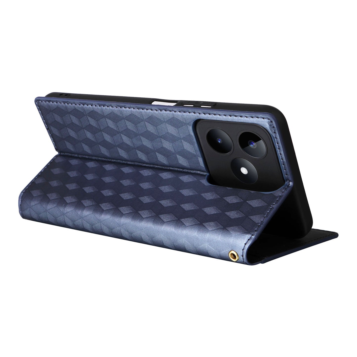 Uniqkart for Realme C53 4G / Narzo N53 4G Rhombus Imprinted Shell PU Leather Wallet Stand Phone Case - Blue