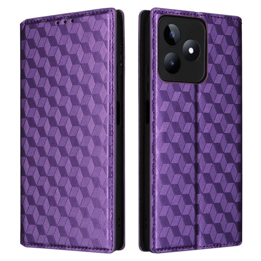 Uniqkart for Realme C53 4G / Narzo N53 4G Rhombus Imprinted Shell PU Leather Wallet Stand Phone Case - Purple