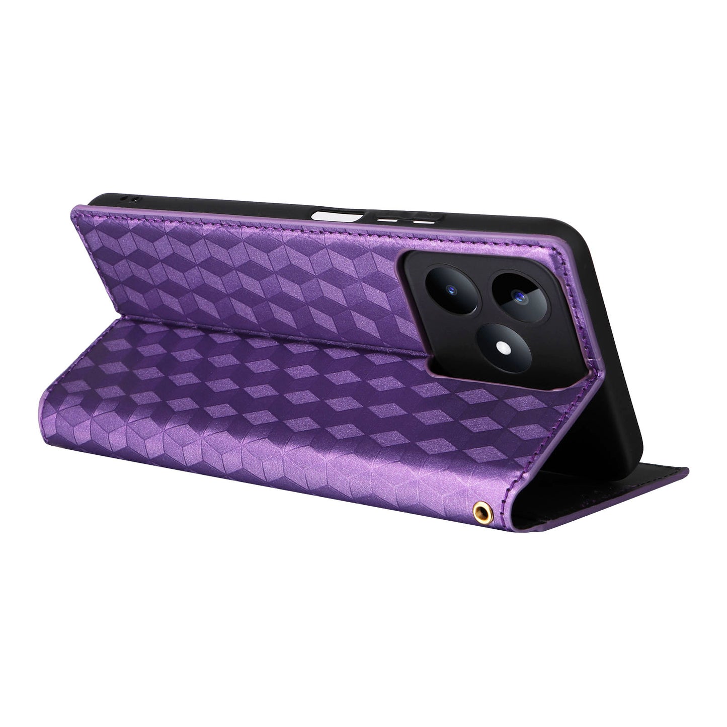 Uniqkart for Realme C53 4G / Narzo N53 4G Rhombus Imprinted Shell PU Leather Wallet Stand Phone Case - Purple