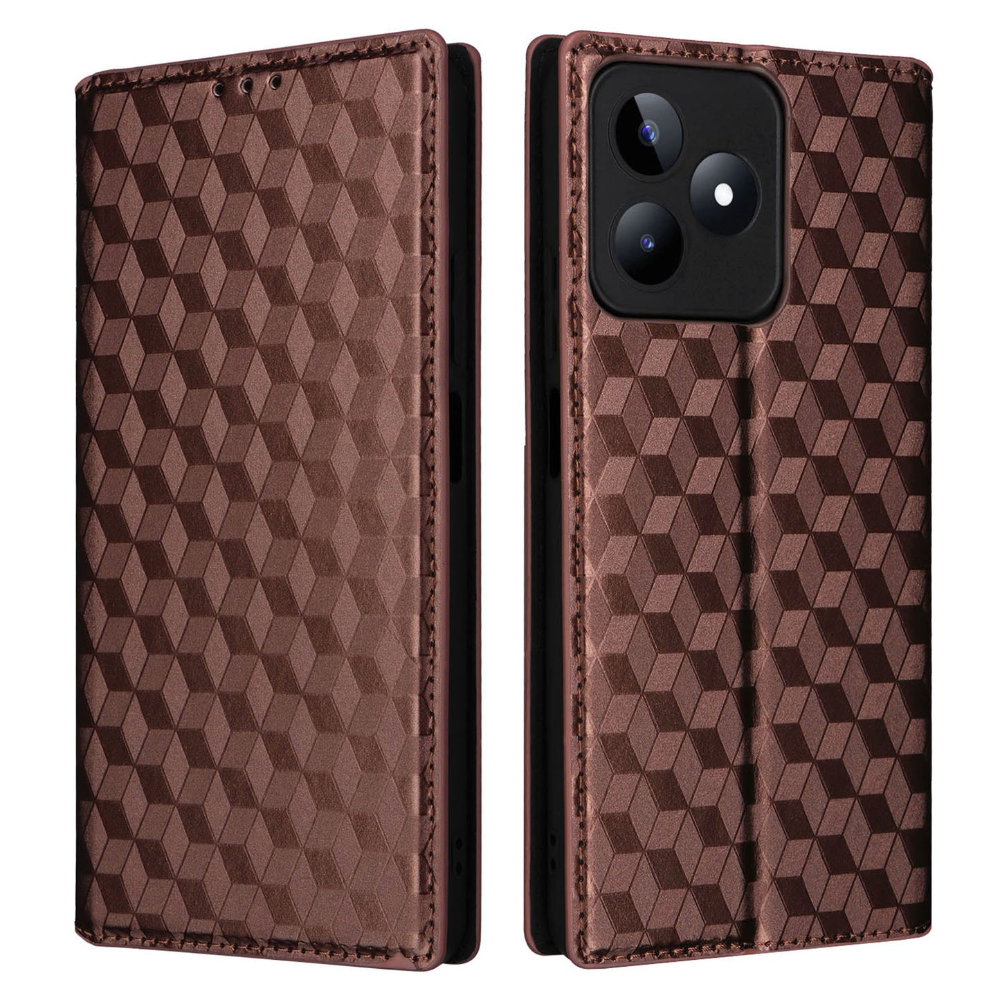 Uniqkart for Realme C53 4G / Narzo N53 4G Rhombus Imprinted Shell PU Leather Wallet Stand Phone Case - Brown