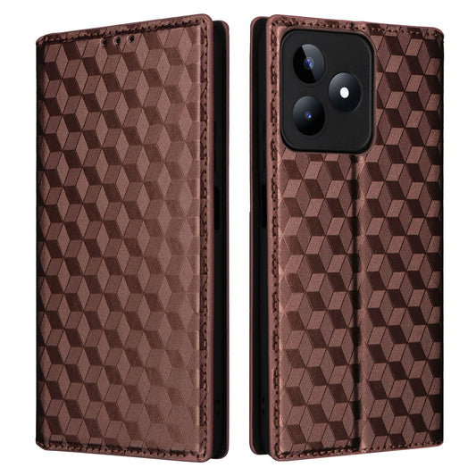 Uniqkart for Realme C53 4G / Narzo N53 4G Rhombus Imprinted Shell PU Leather Wallet Stand Phone Case - Brown