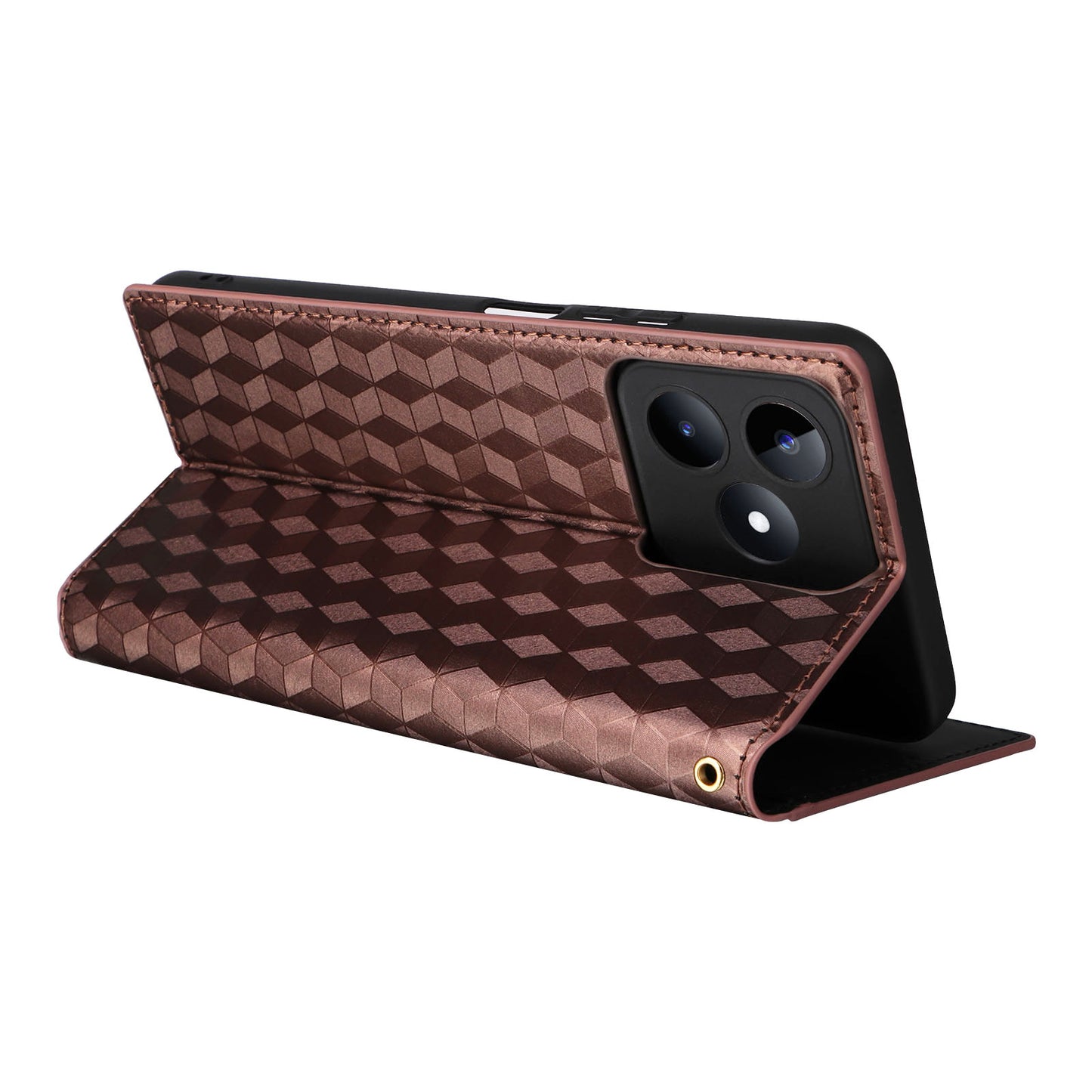 Uniqkart for Realme C53 4G / Narzo N53 4G Rhombus Imprinted Shell PU Leather Wallet Stand Phone Case - Brown