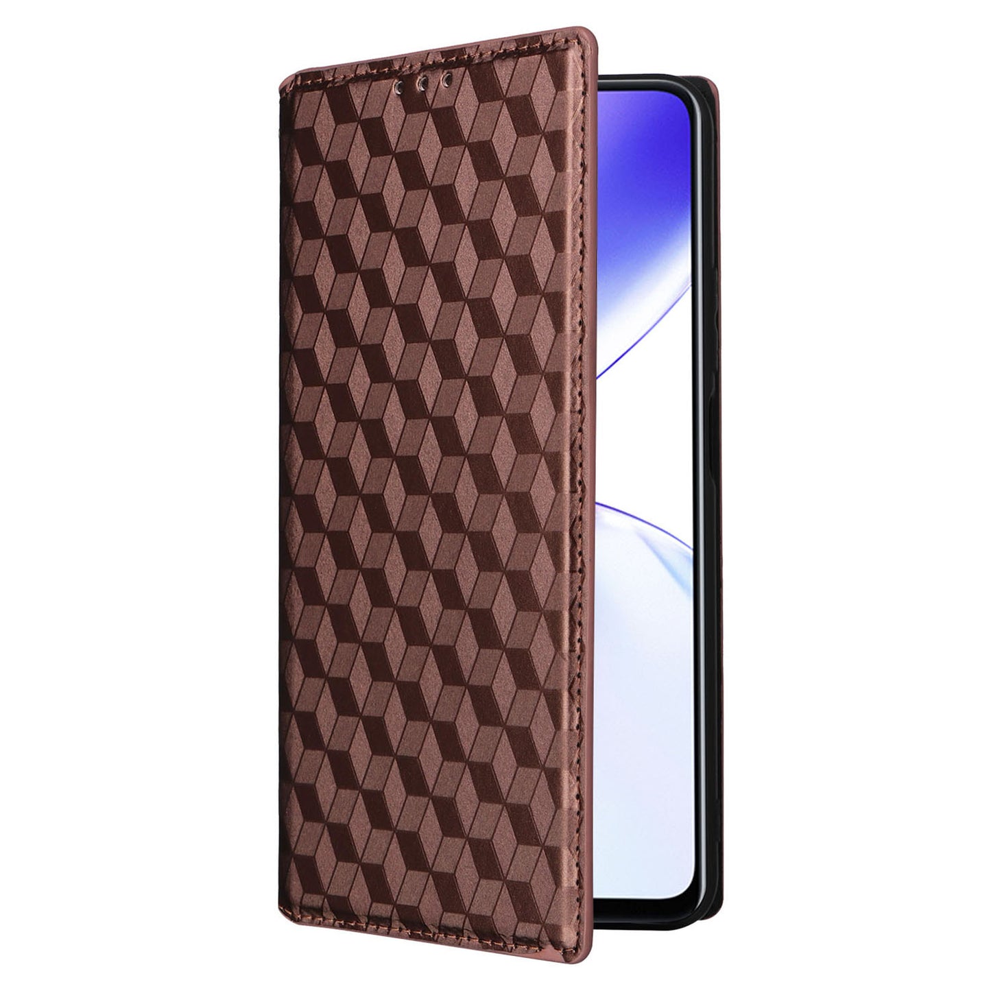 Uniqkart for Realme C53 4G / Narzo N53 4G Rhombus Imprinted Shell PU Leather Wallet Stand Phone Case - Brown