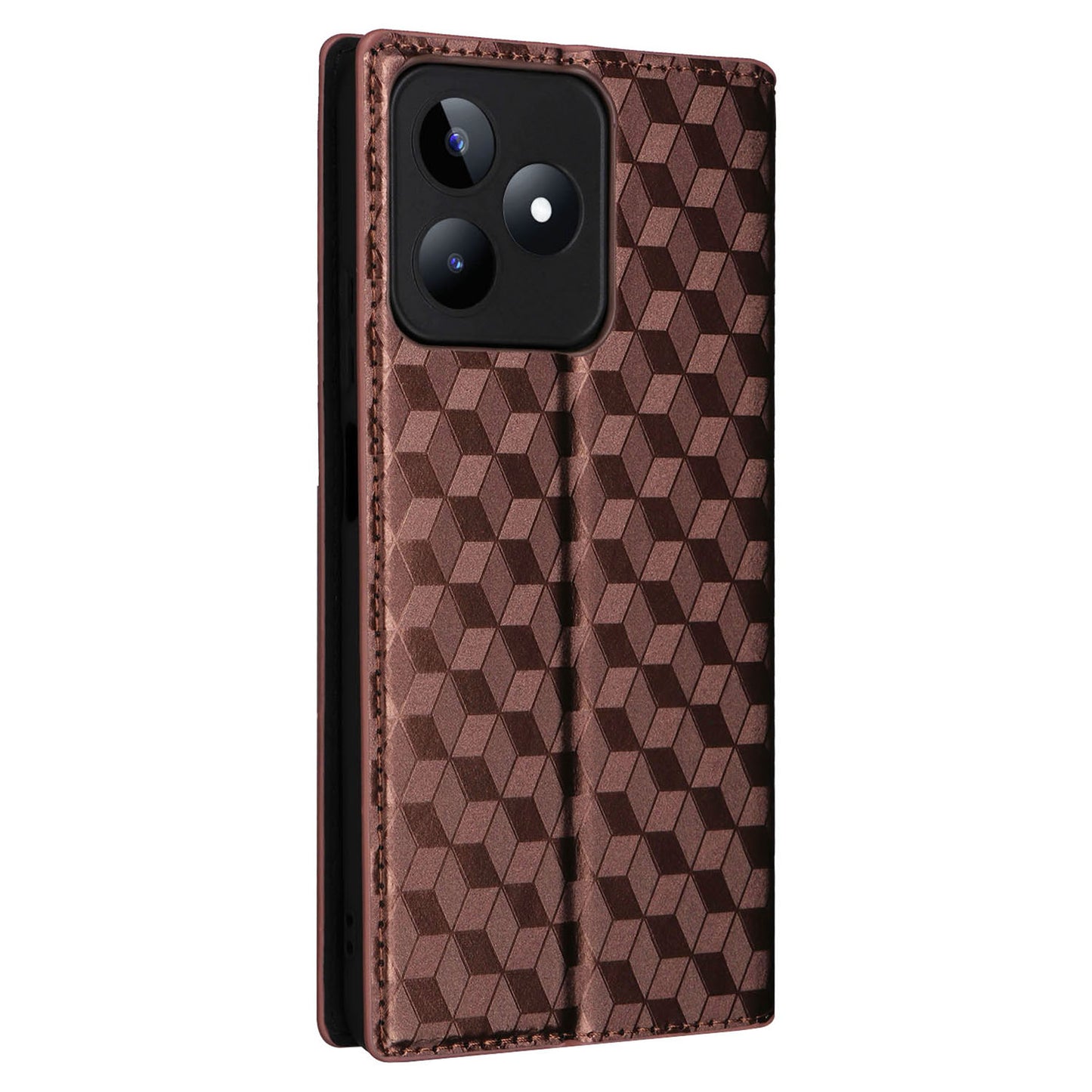 Uniqkart for Realme C53 4G / Narzo N53 4G Rhombus Imprinted Shell PU Leather Wallet Stand Phone Case - Brown