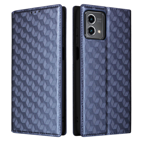 PU Leather Wallet Cover for Motorola Moto G Stylus (2023) Rhombus Imprinted Stand Phone Case - Blue