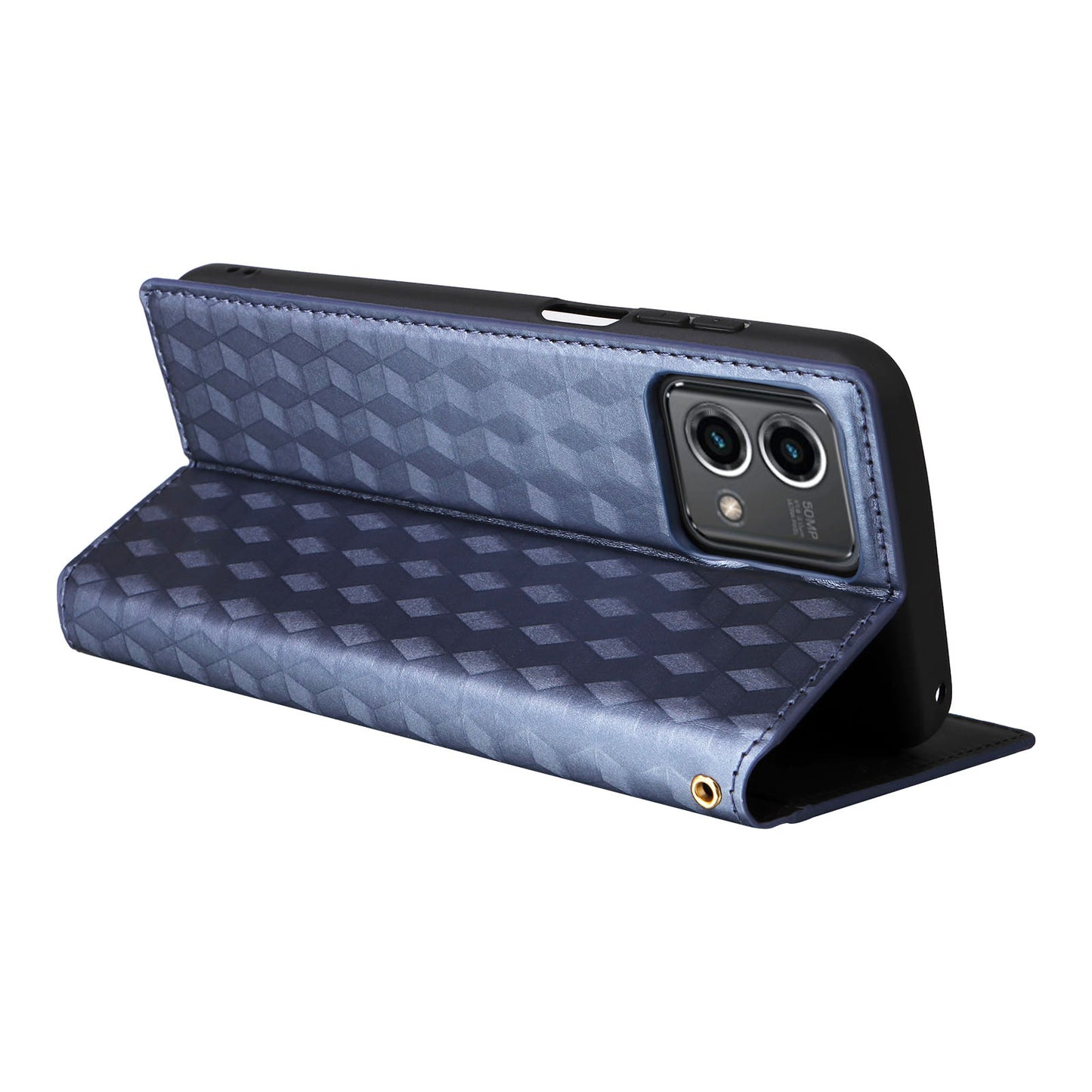 PU Leather Wallet Cover for Motorola Moto G Stylus (2023) Rhombus Imprinted Stand Phone Case - Blue