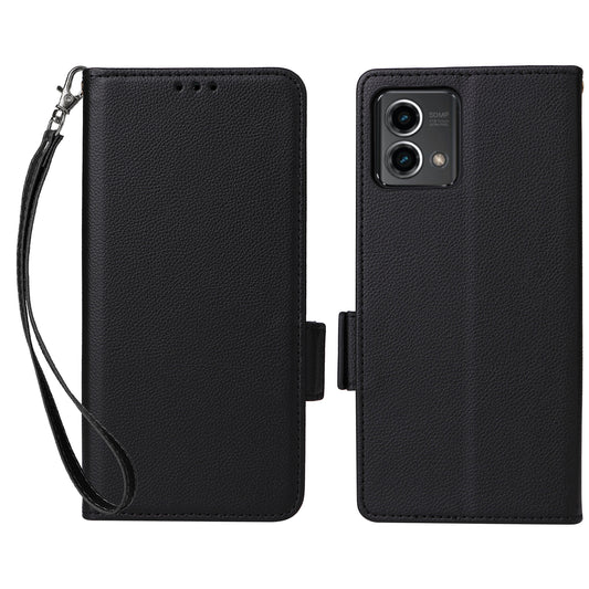 Phone Case for Motorola Moto G Stylus (2023) Litchi Texture PU Leather Wallet Stand Cover - Black