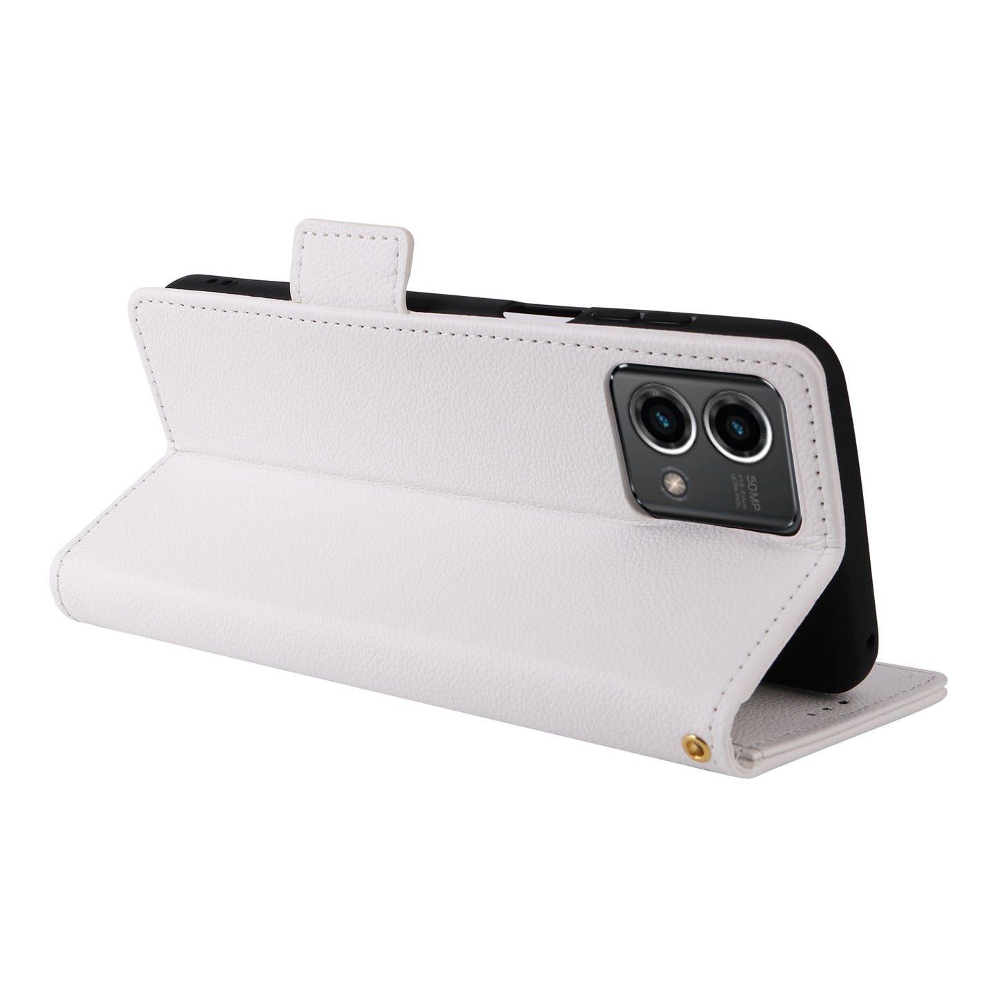 Phone Case for Motorola Moto G Stylus (2023) Litchi Texture PU Leather Wallet Stand Cover - White