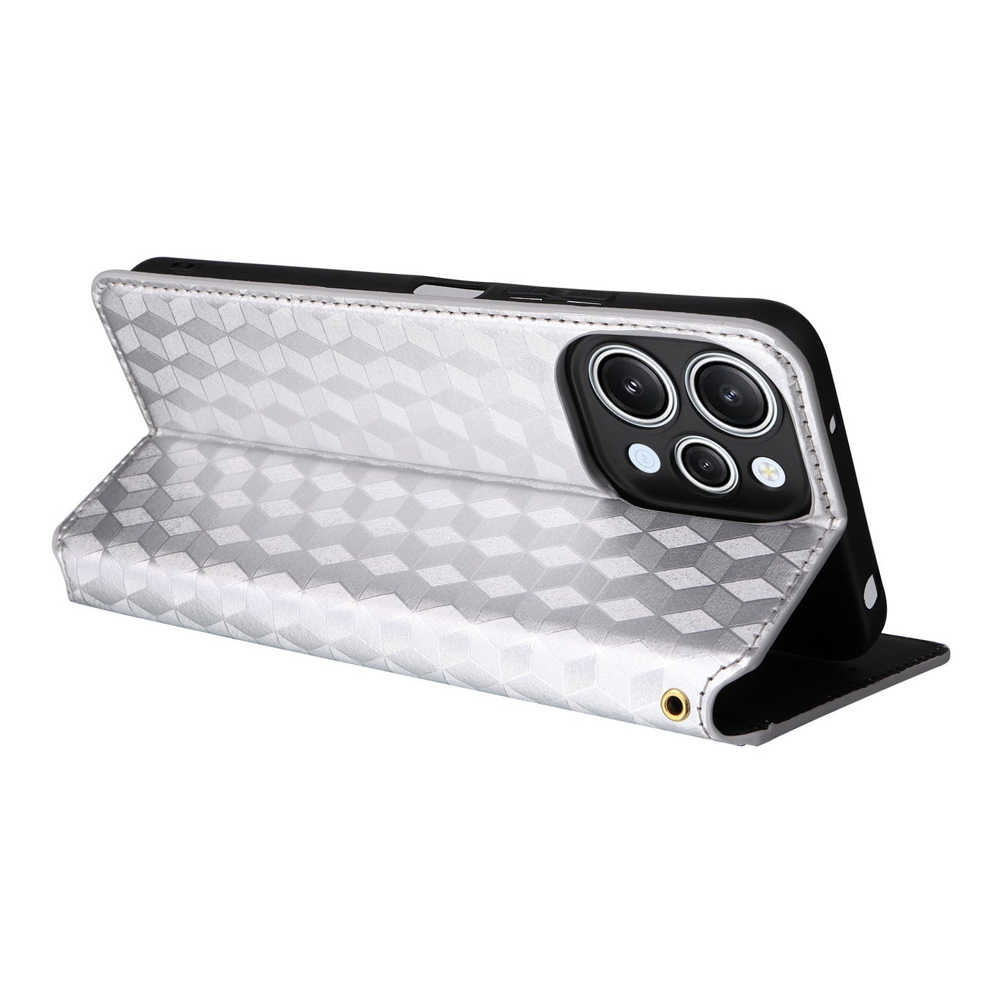 Flip Stand Phone Case for Xiaomi Redmi 12 4G Rhombus Imprinted PU Leather Wallet Cover - Silver