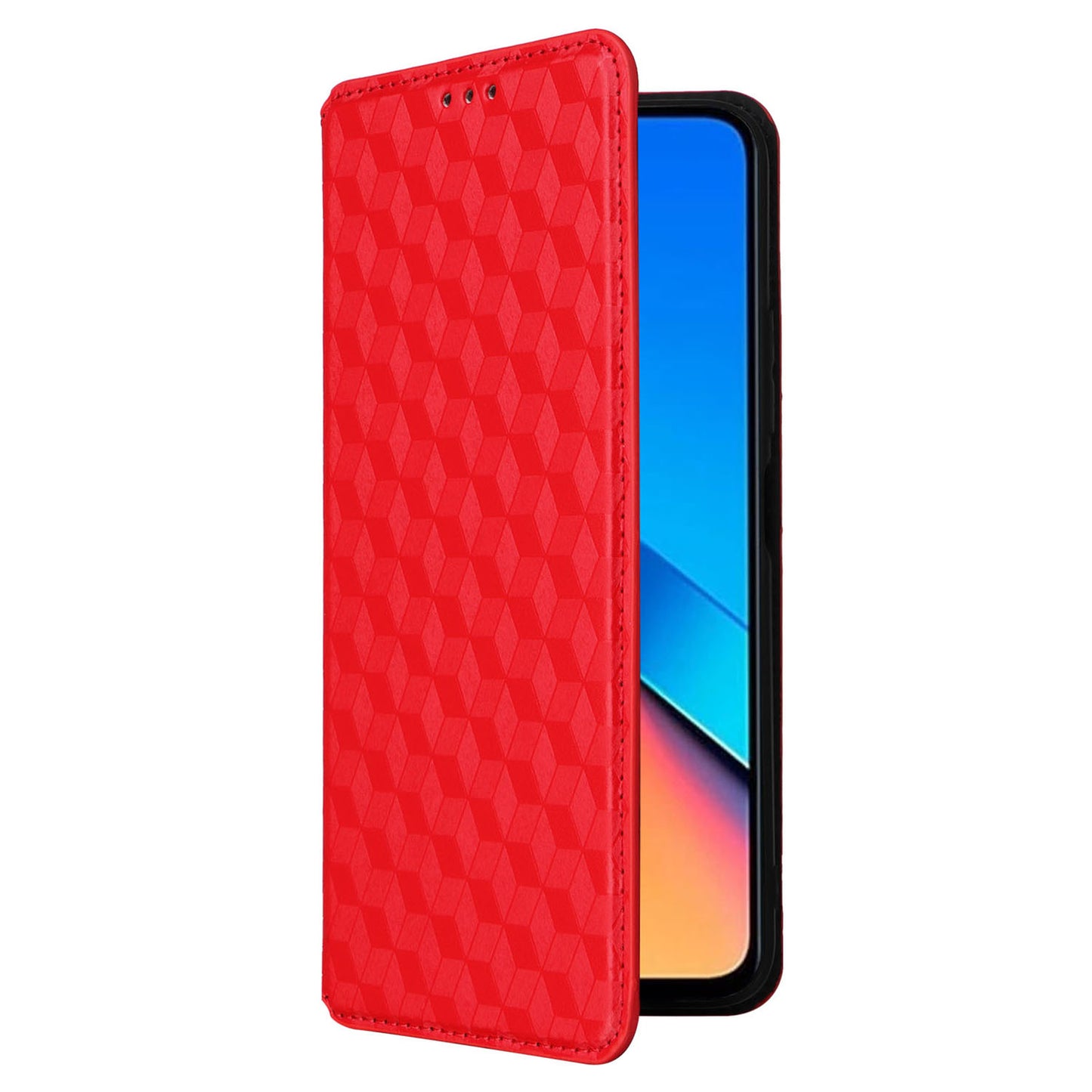 Flip Stand Phone Case for Xiaomi Redmi 12 4G Rhombus Imprinted PU Leather Wallet Cover - Red
