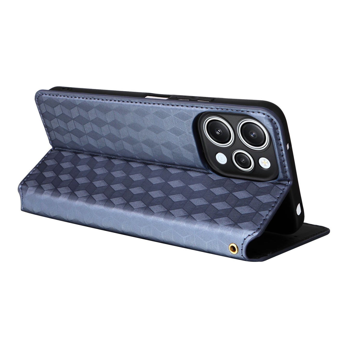 Flip Stand Phone Case for Xiaomi Redmi 12 4G Rhombus Imprinted PU Leather Wallet Cover - Blue