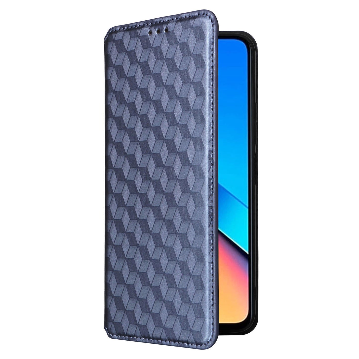 Flip Stand Phone Case for Xiaomi Redmi 12 4G Rhombus Imprinted PU Leather Wallet Cover - Blue