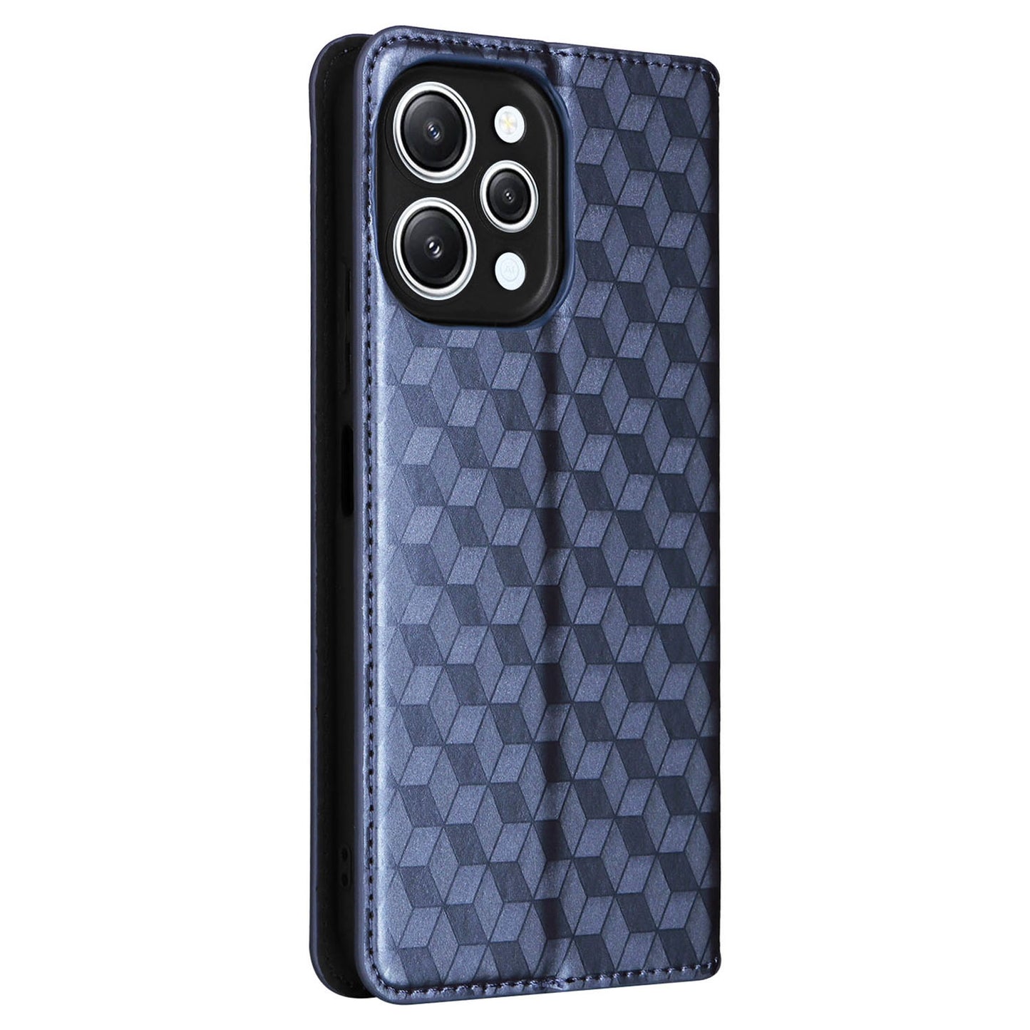 Flip Stand Phone Case for Xiaomi Redmi 12 4G Rhombus Imprinted PU Leather Wallet Cover - Blue