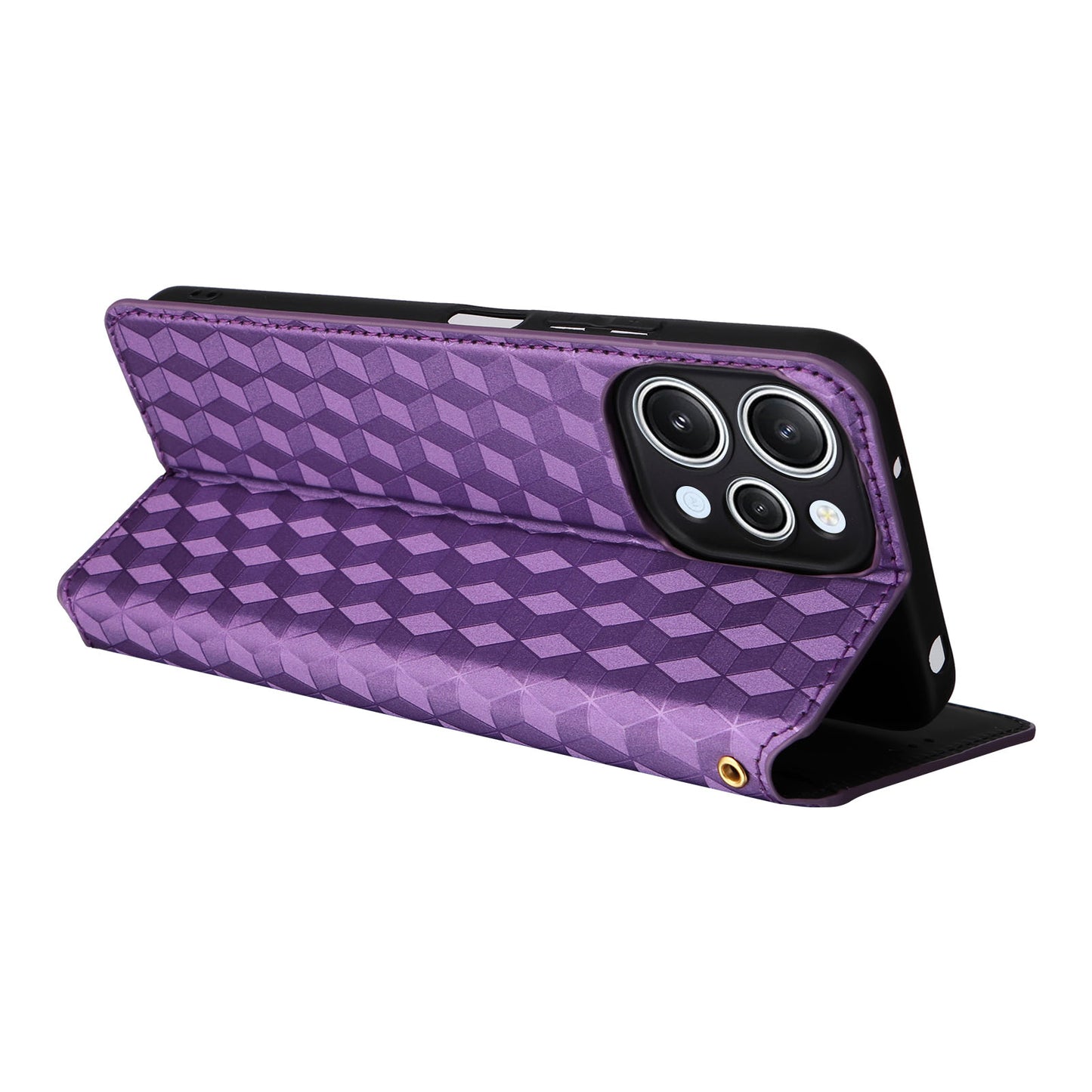 Flip Stand Phone Case for Xiaomi Redmi 12 4G Rhombus Imprinted PU Leather Wallet Cover - Purple