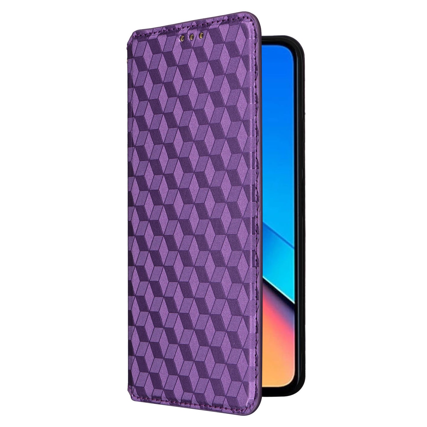 Flip Stand Phone Case for Xiaomi Redmi 12 4G Rhombus Imprinted PU Leather Wallet Cover - Purple