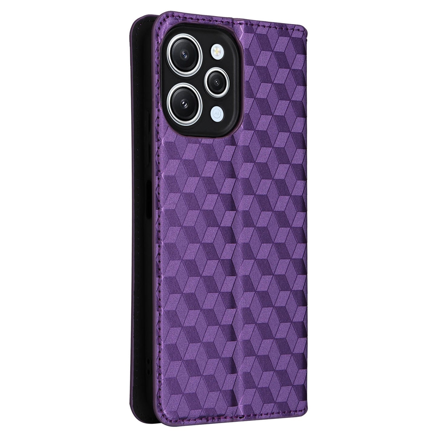 Flip Stand Phone Case for Xiaomi Redmi 12 4G Rhombus Imprinted PU Leather Wallet Cover - Purple