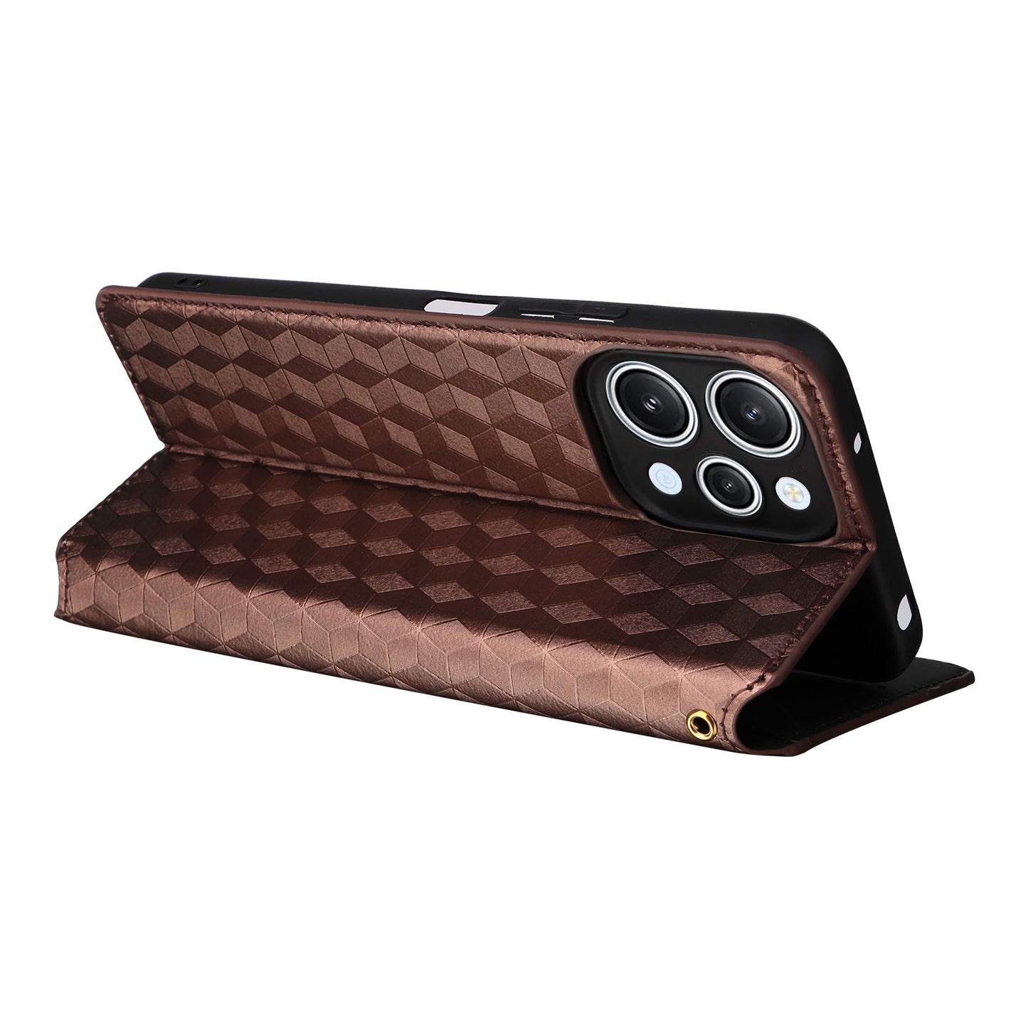 Flip Stand Phone Case for Xiaomi Redmi 12 4G Rhombus Imprinted PU Leather Wallet Cover - Brown