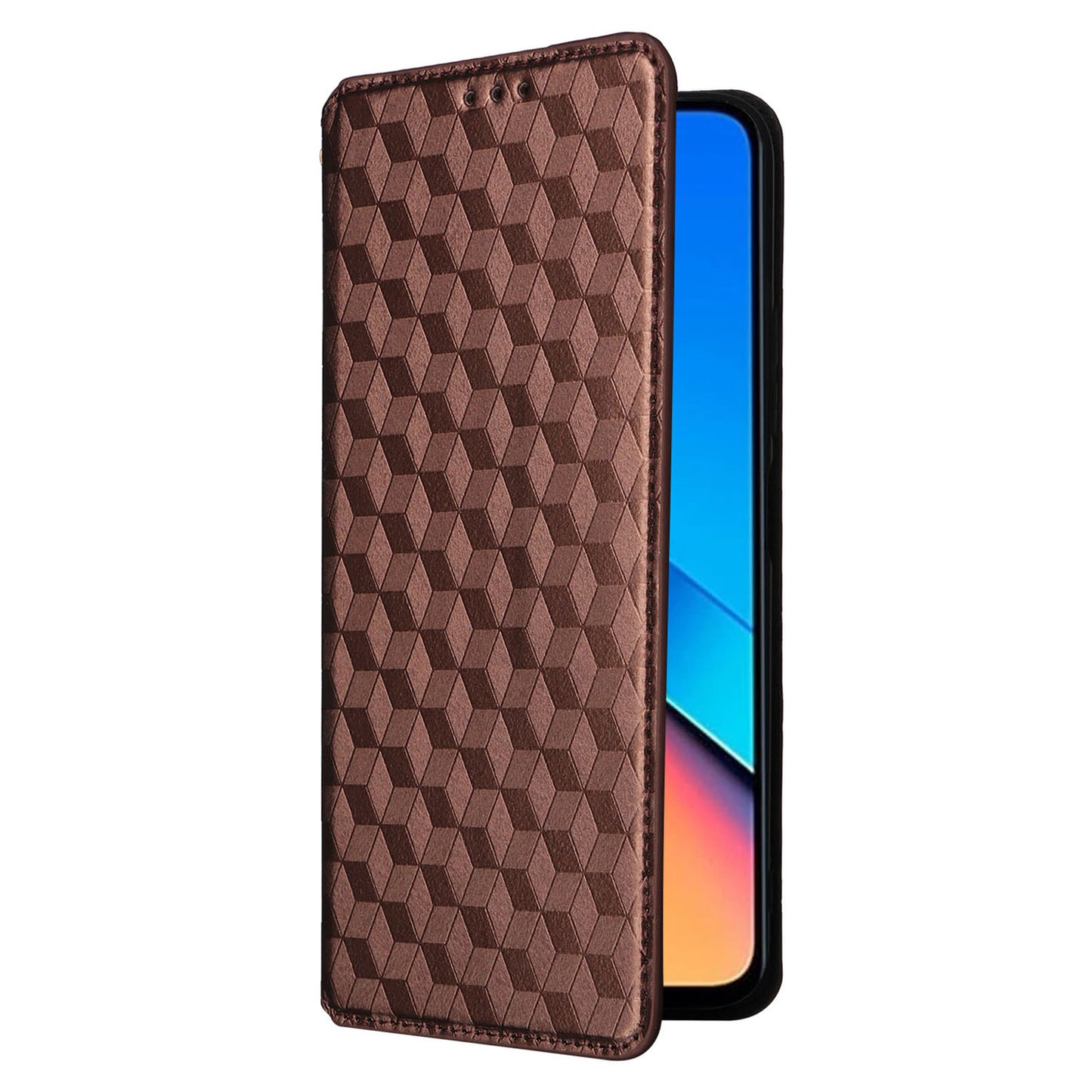 Flip Stand Phone Case for Xiaomi Redmi 12 4G Rhombus Imprinted PU Leather Wallet Cover - Brown