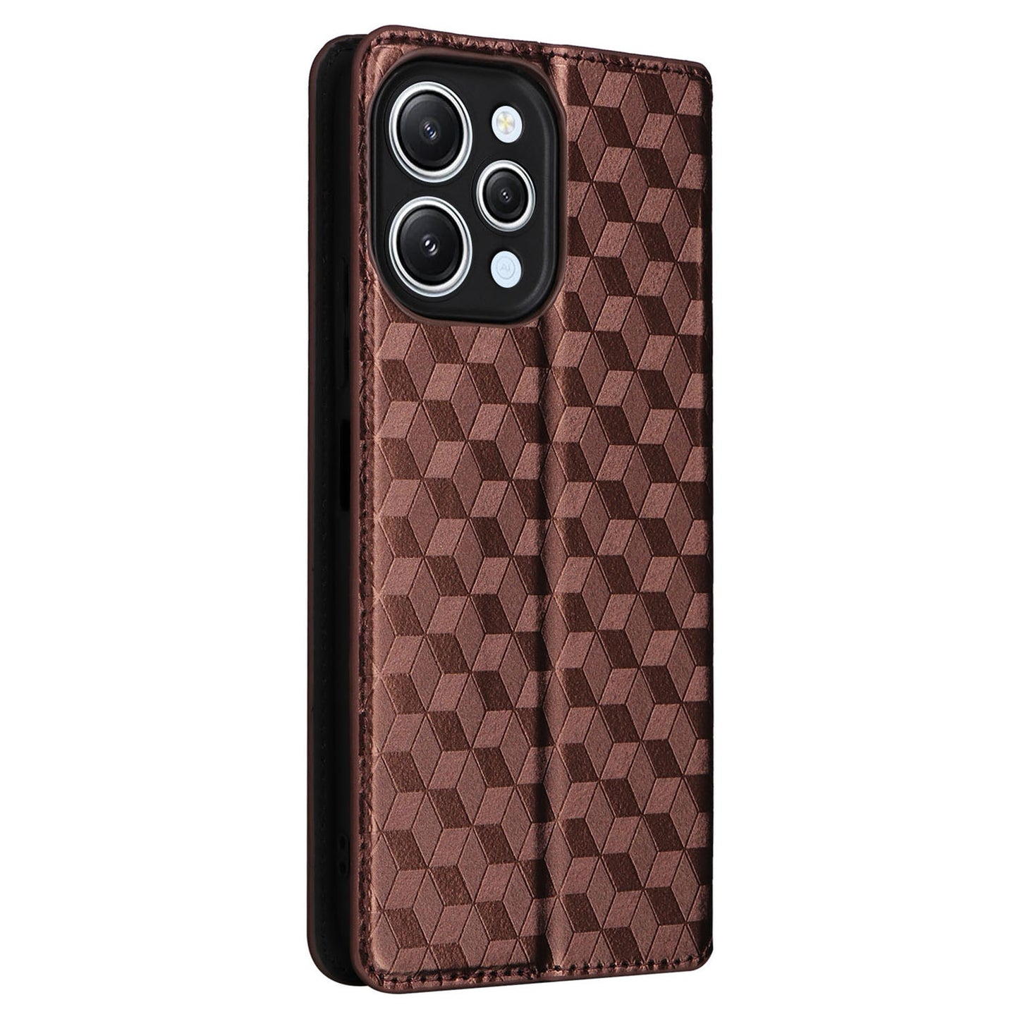 Flip Stand Phone Case for Xiaomi Redmi 12 4G Rhombus Imprinted PU Leather Wallet Cover - Brown