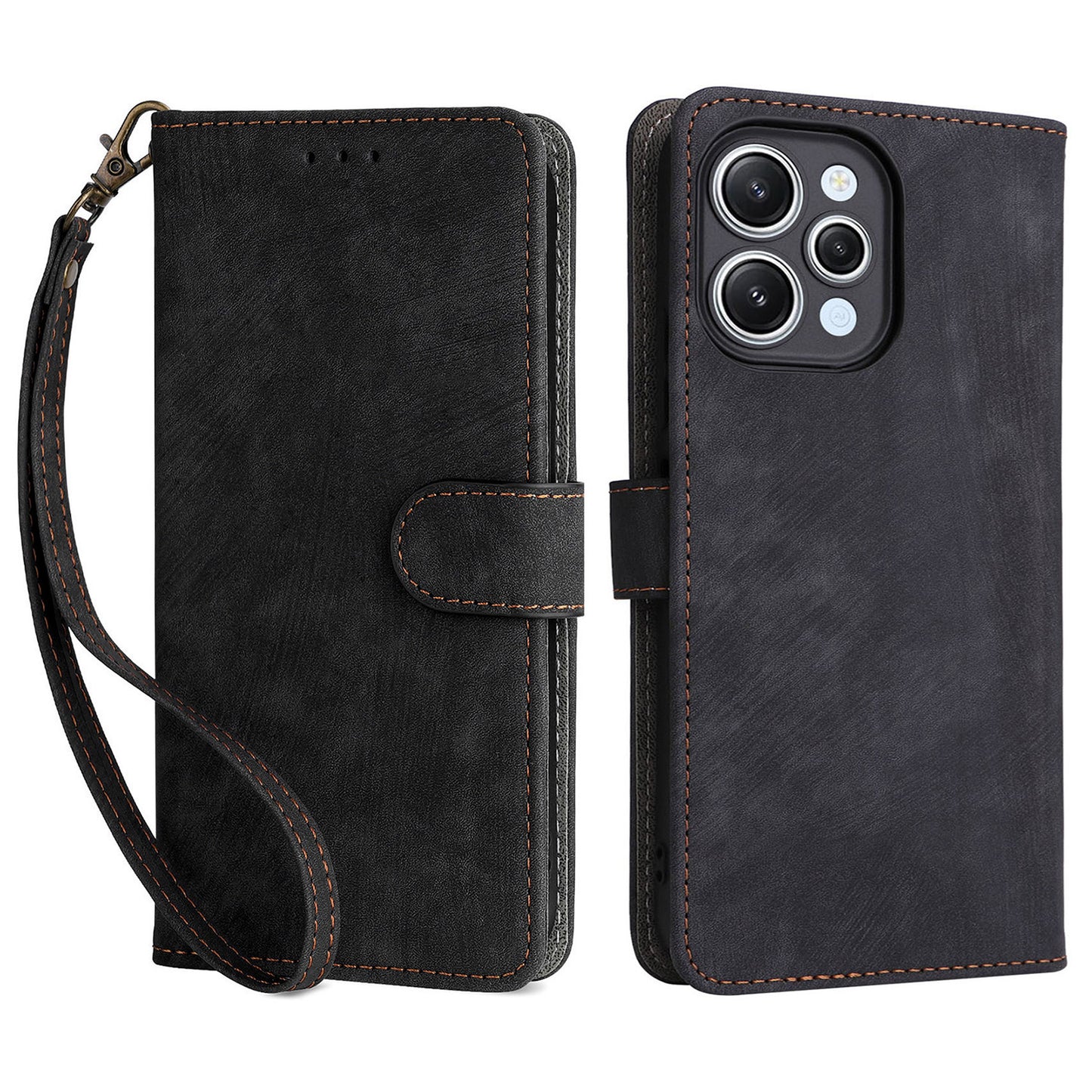 Uniqkart for Xiaomi Redmi 12 4G RFID Blocking Wallet Stand Cover Anti-drop Leather Phone Case - Black
