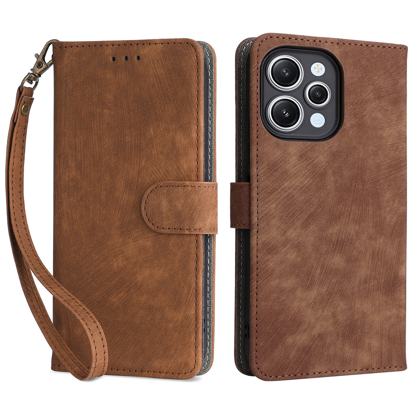 Uniqkart for Xiaomi Redmi 12 4G RFID Blocking Wallet Stand Cover Anti-drop Leather Phone Case - Brown