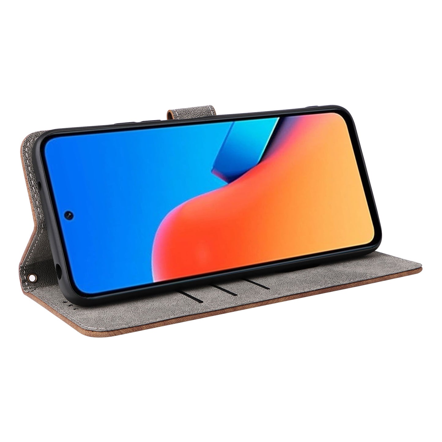 Uniqkart for Xiaomi Redmi 12 4G RFID Blocking Wallet Stand Cover Anti-drop Leather Phone Case - Brown