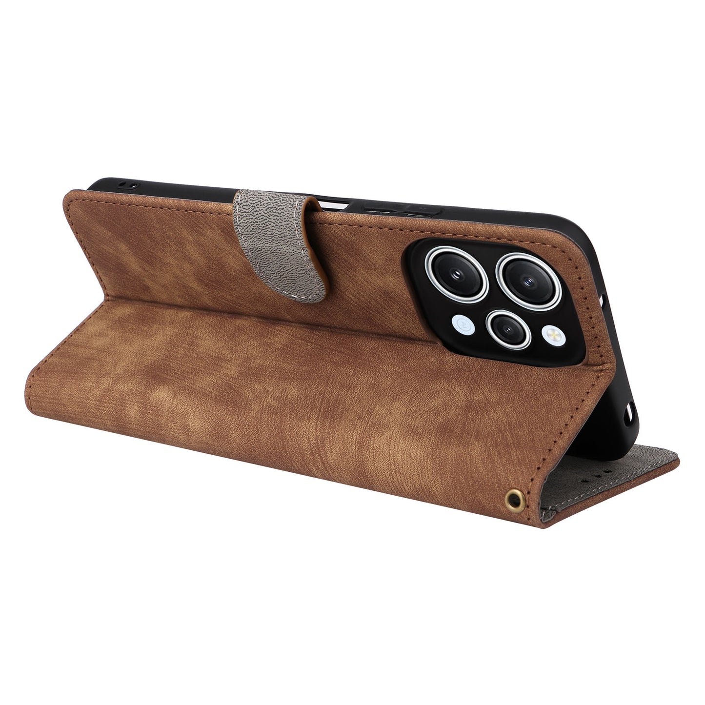 Uniqkart for Xiaomi Redmi 12 4G RFID Blocking Wallet Stand Cover Anti-drop Leather Phone Case - Brown