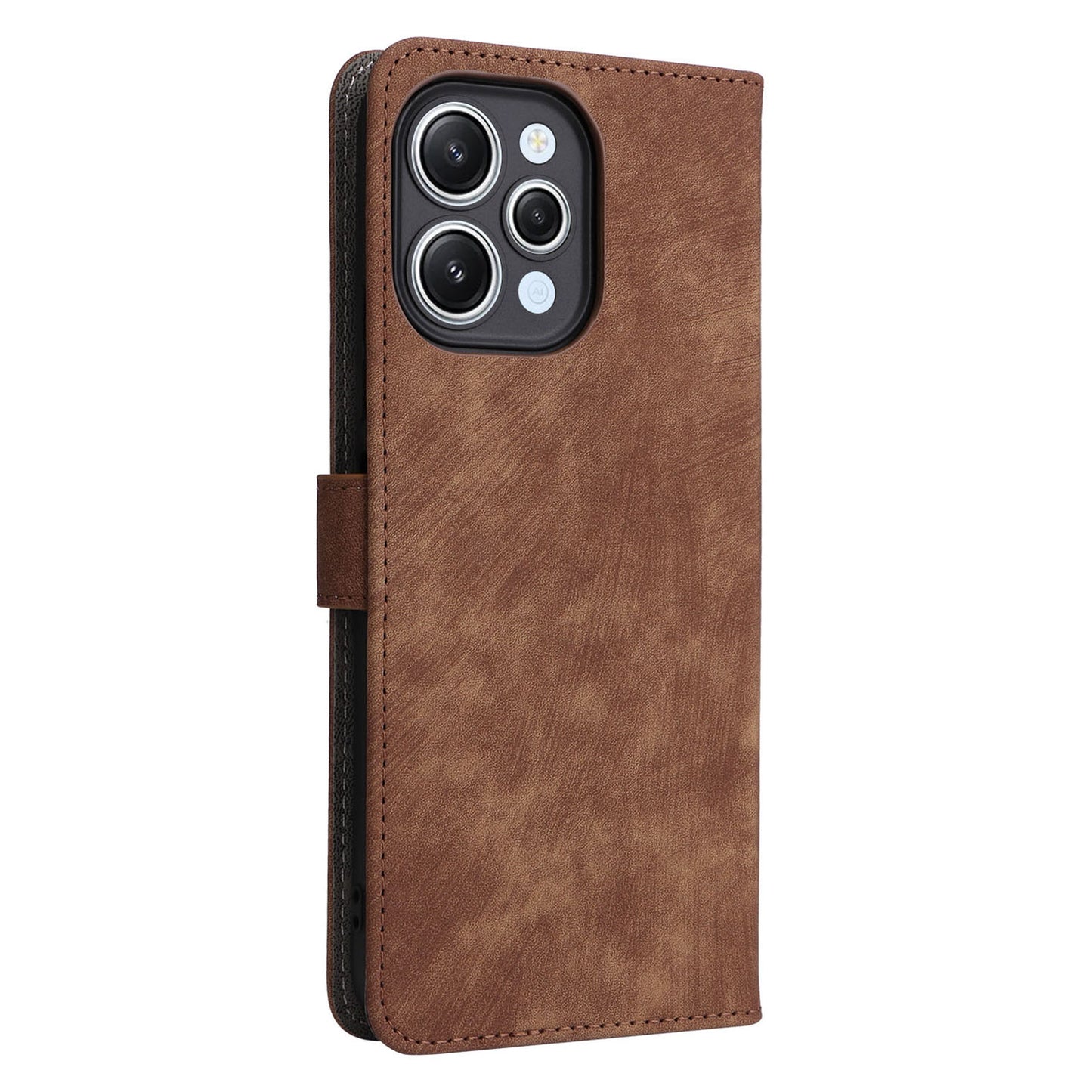 Uniqkart for Xiaomi Redmi 12 4G RFID Blocking Wallet Stand Cover Anti-drop Leather Phone Case - Brown