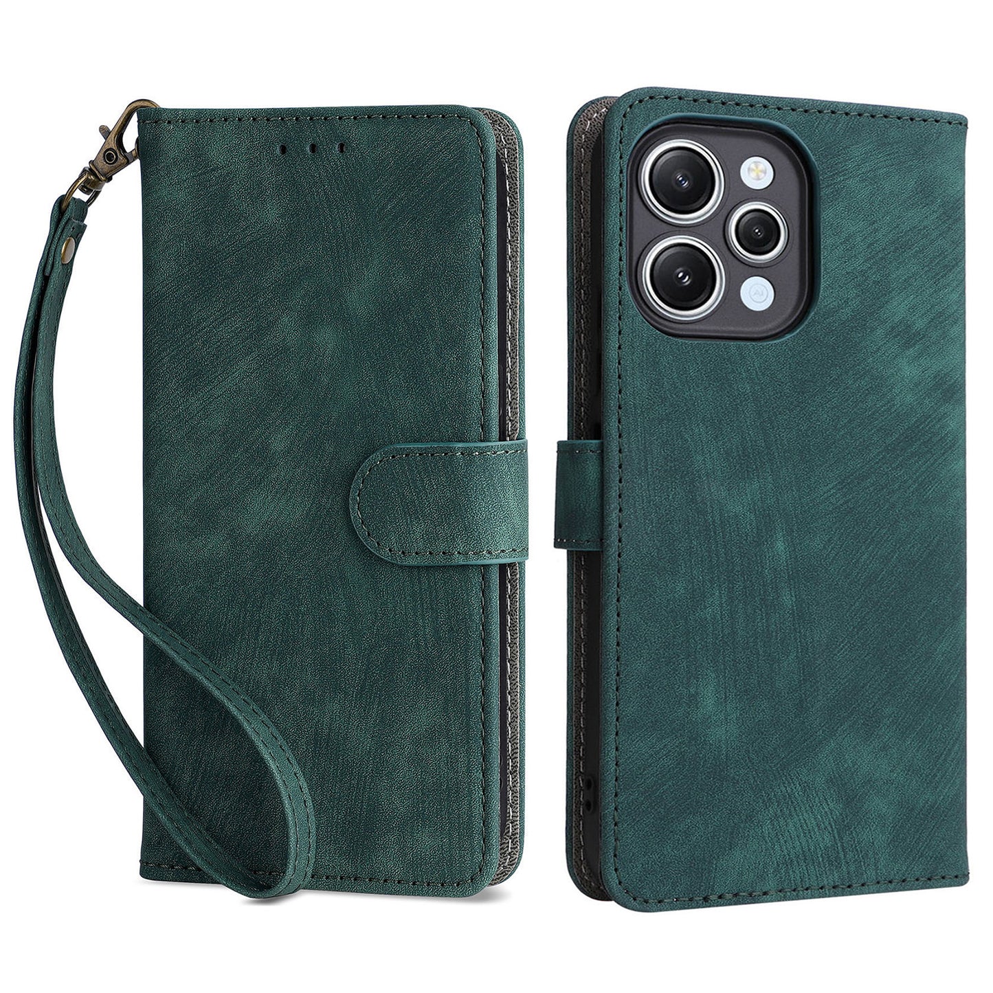 Uniqkart for Xiaomi Redmi 12 4G RFID Blocking Wallet Stand Cover Anti-drop Leather Phone Case - Green