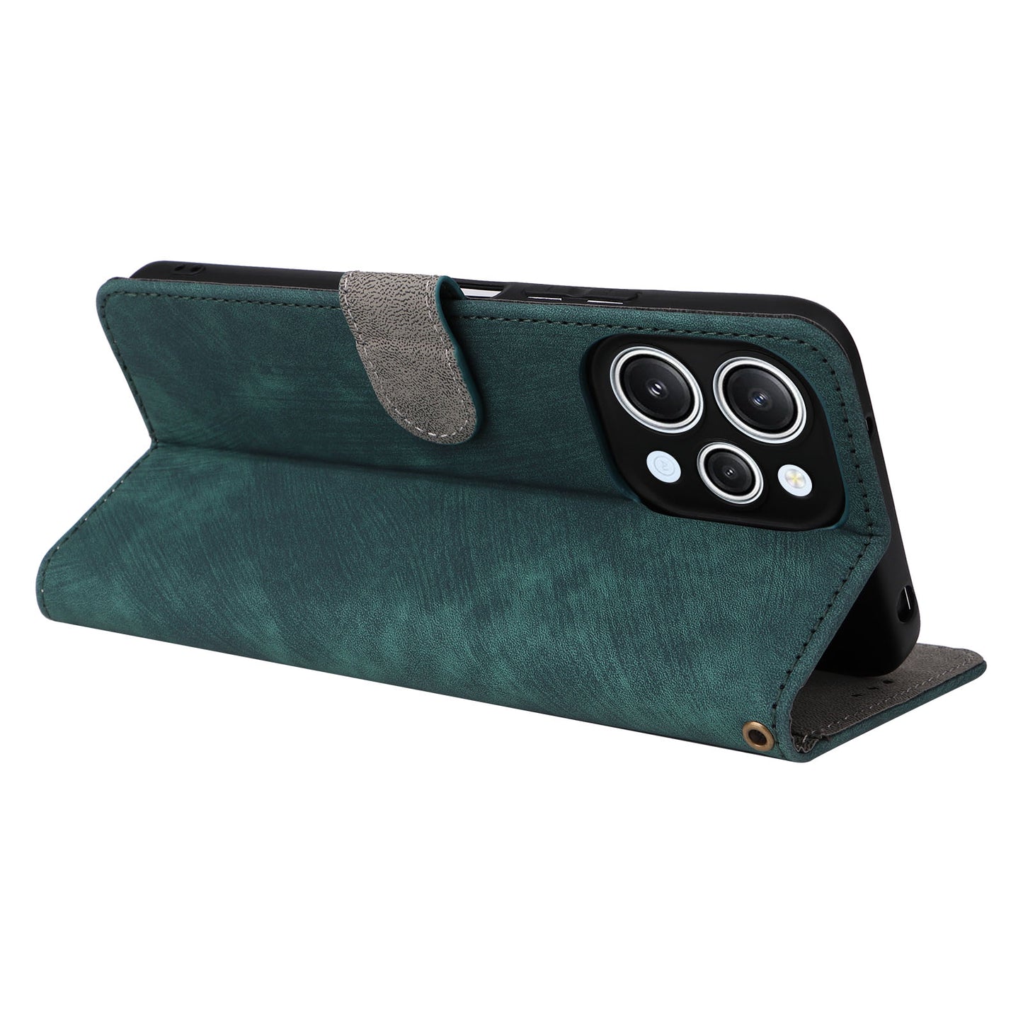 Uniqkart for Xiaomi Redmi 12 4G RFID Blocking Wallet Stand Cover Anti-drop Leather Phone Case - Green