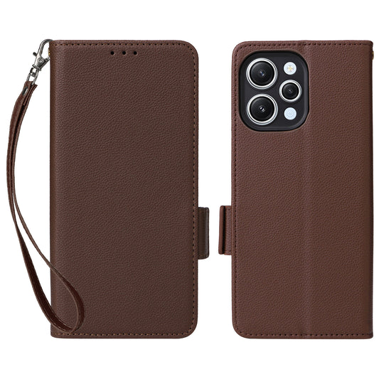 Uniqkart for Xiaomi Redmi 12 4G Litchi Texture Stand Phone Case Anti-fall PU Leather Wallet Cover - Brown