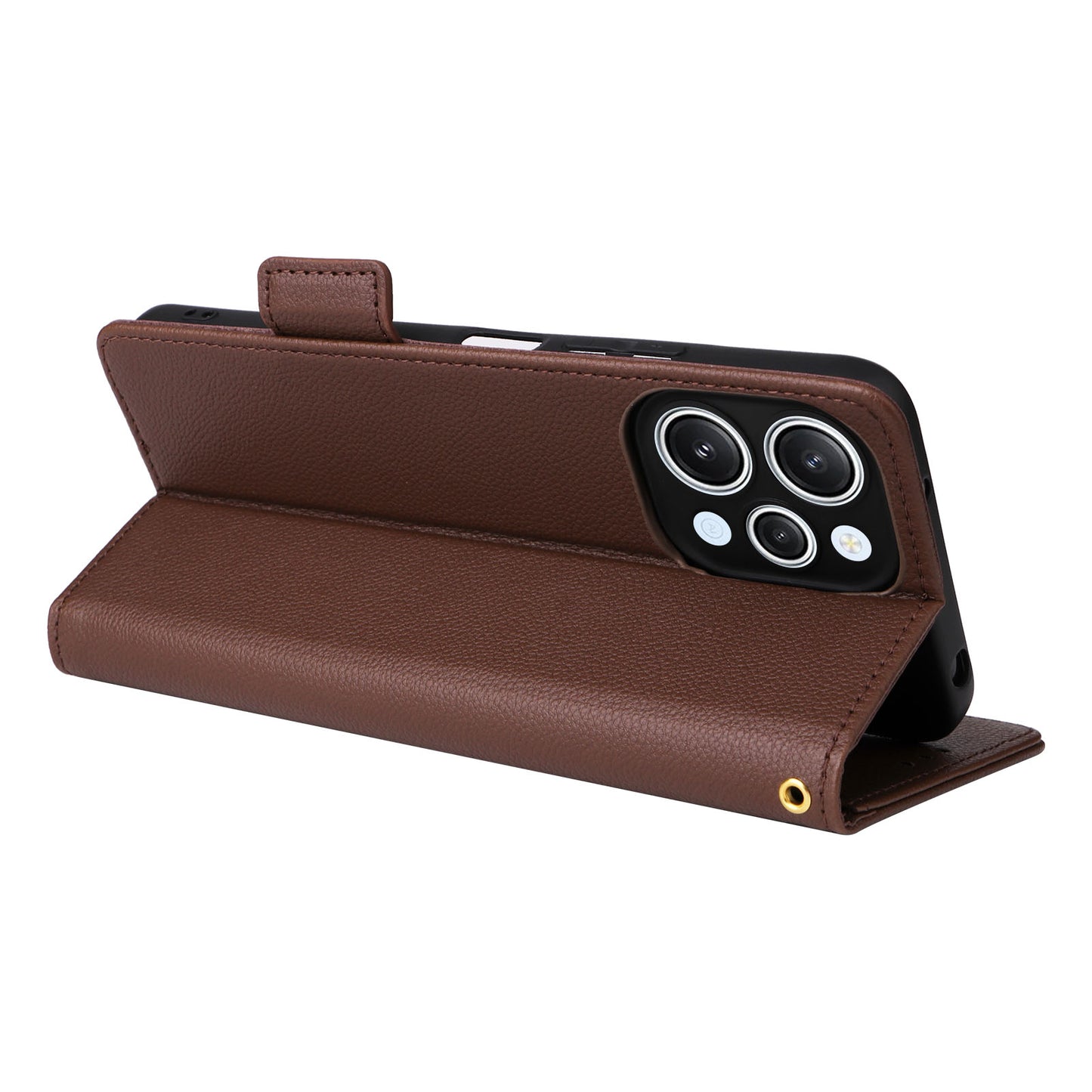 Uniqkart for Xiaomi Redmi 12 4G Litchi Texture Stand Phone Case Anti-fall PU Leather Wallet Cover - Brown
