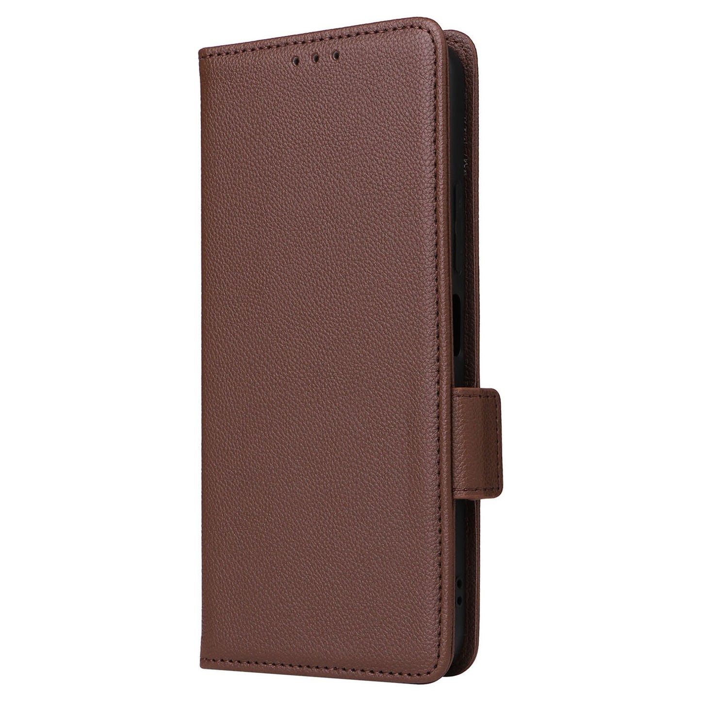 Uniqkart for Xiaomi Redmi 12 4G Litchi Texture Stand Phone Case Anti-fall PU Leather Wallet Cover - Brown