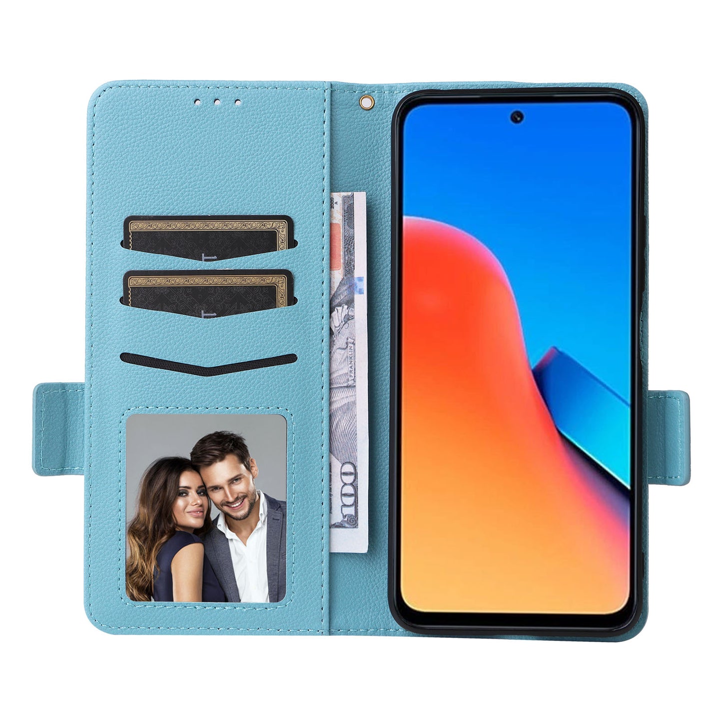 Uniqkart for Xiaomi Redmi 12 4G Litchi Texture Stand Phone Case Anti-fall PU Leather Wallet Cover - Baby Blue