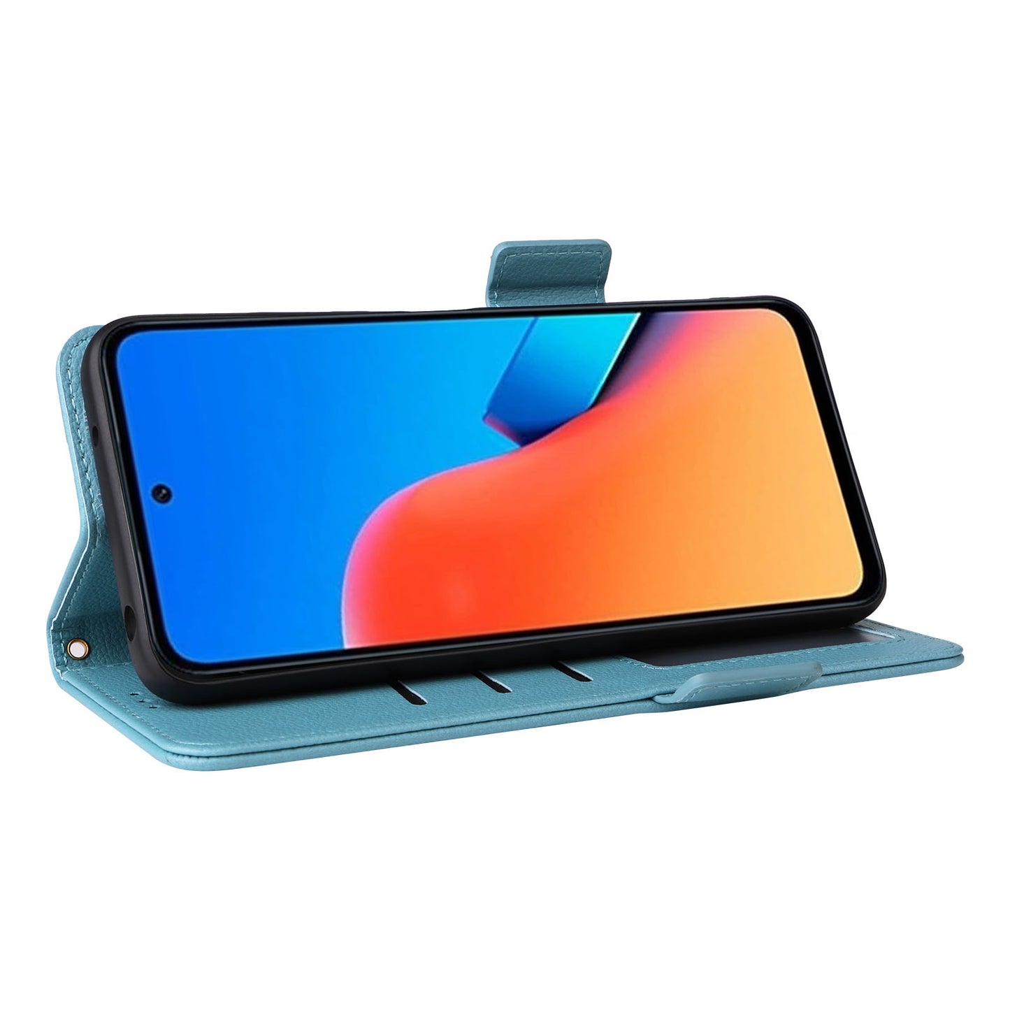 Uniqkart for Xiaomi Redmi 12 4G Litchi Texture Stand Phone Case Anti-fall PU Leather Wallet Cover - Baby Blue