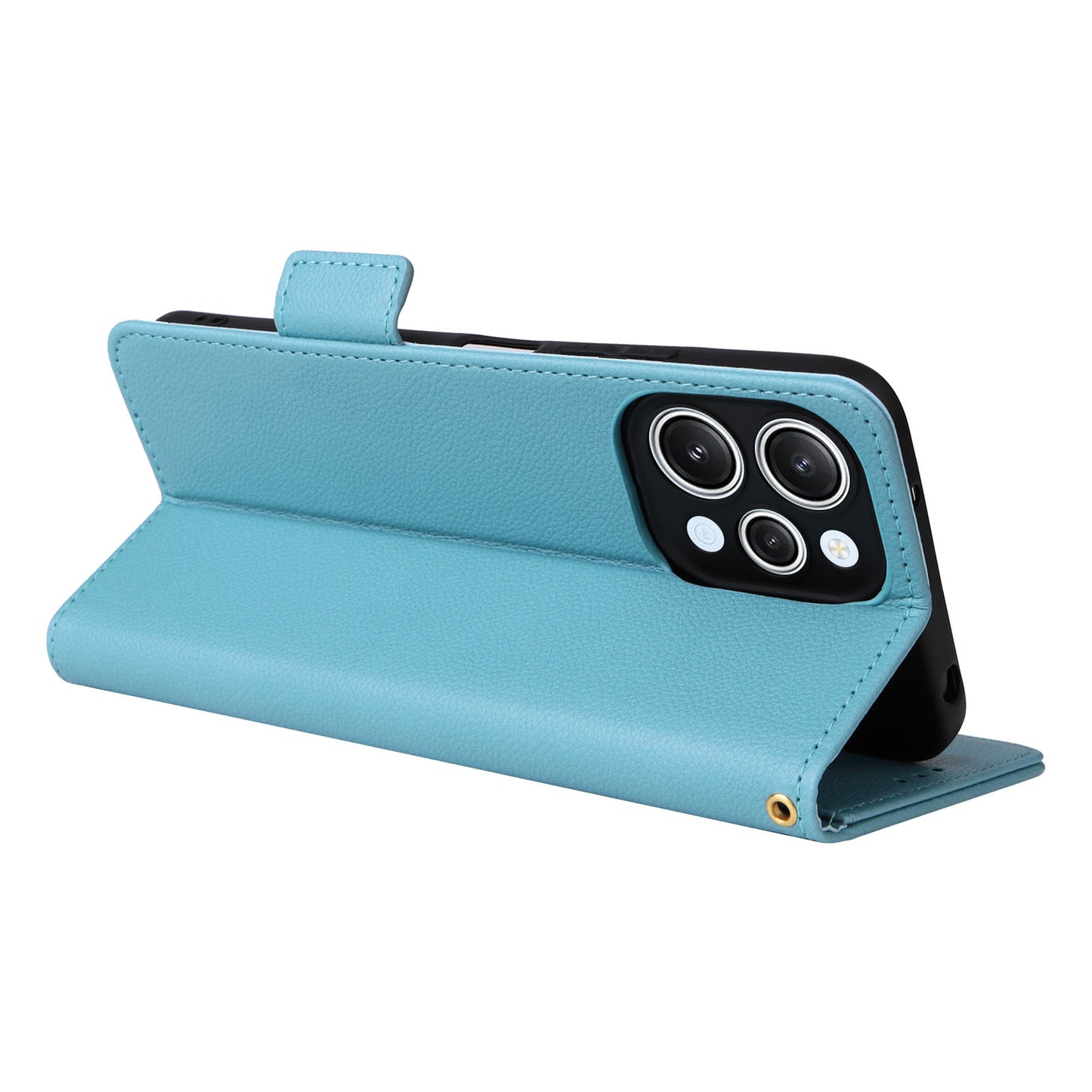 Uniqkart for Xiaomi Redmi 12 4G Litchi Texture Stand Phone Case Anti-fall PU Leather Wallet Cover - Baby Blue