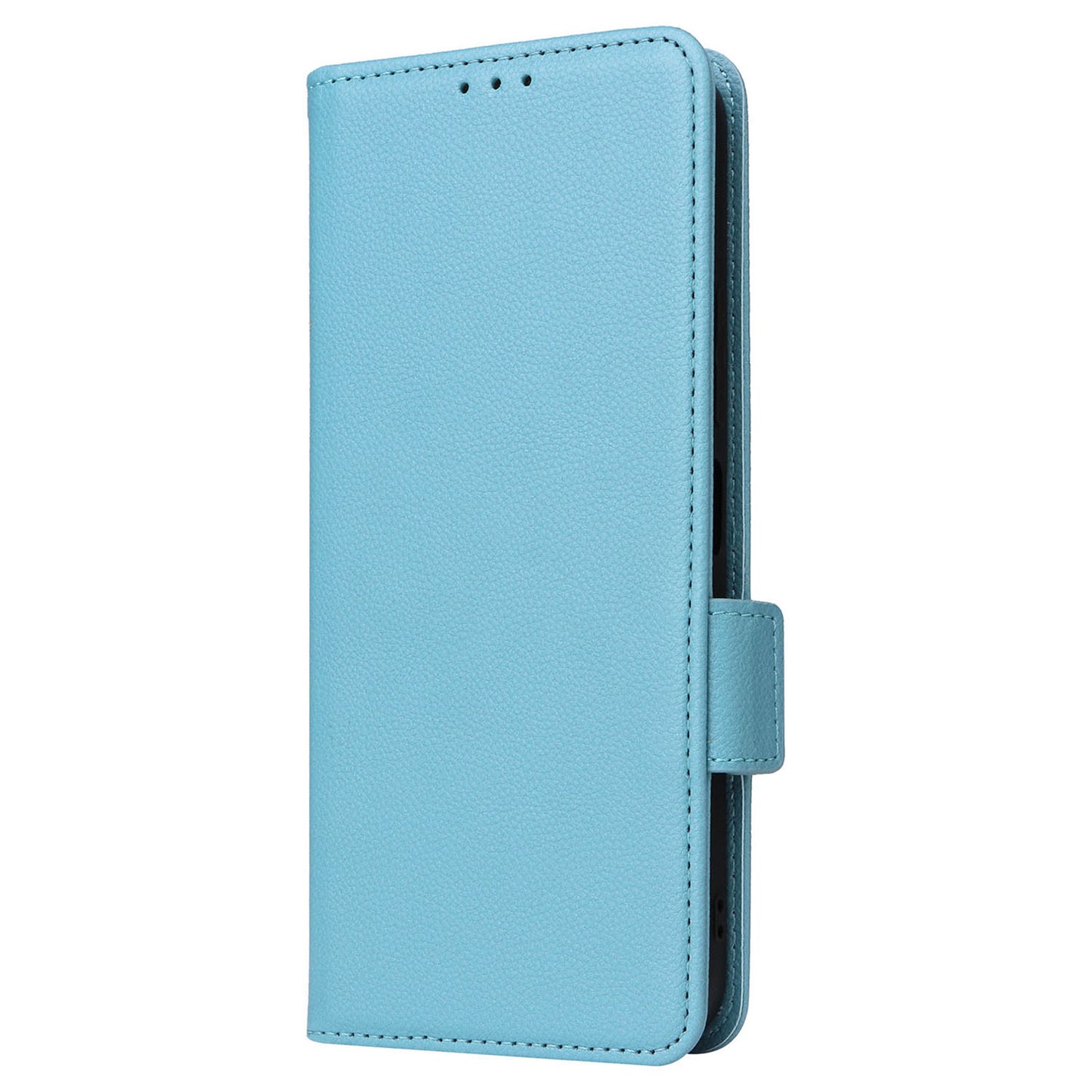 Uniqkart for Xiaomi Redmi 12 4G Litchi Texture Stand Phone Case Anti-fall PU Leather Wallet Cover - Baby Blue