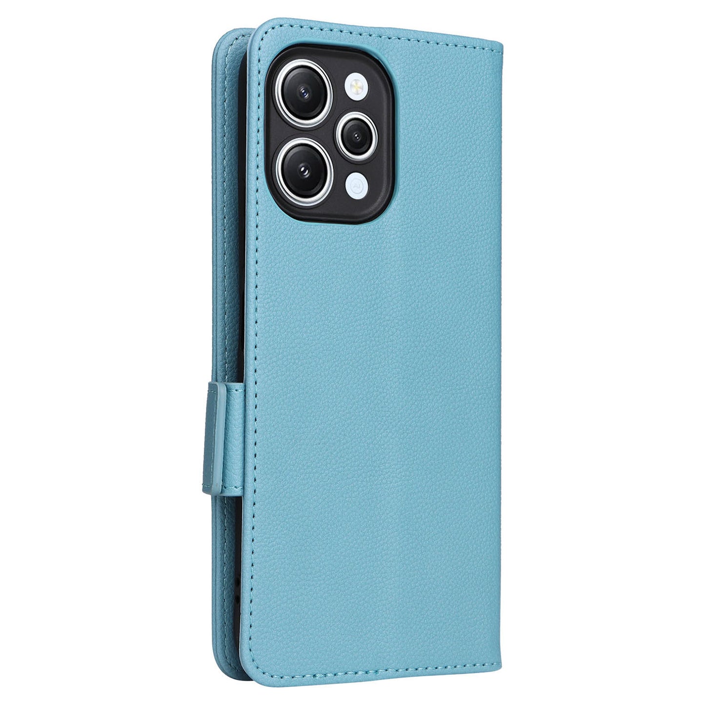 Uniqkart for Xiaomi Redmi 12 4G Litchi Texture Stand Phone Case Anti-fall PU Leather Wallet Cover - Baby Blue