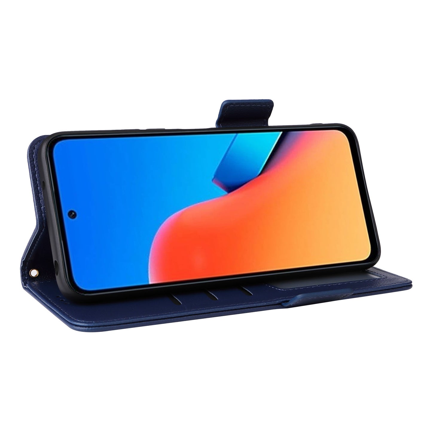 Uniqkart for Xiaomi Redmi 12 4G Litchi Texture Stand Phone Case Anti-fall PU Leather Wallet Cover - Dark Blue