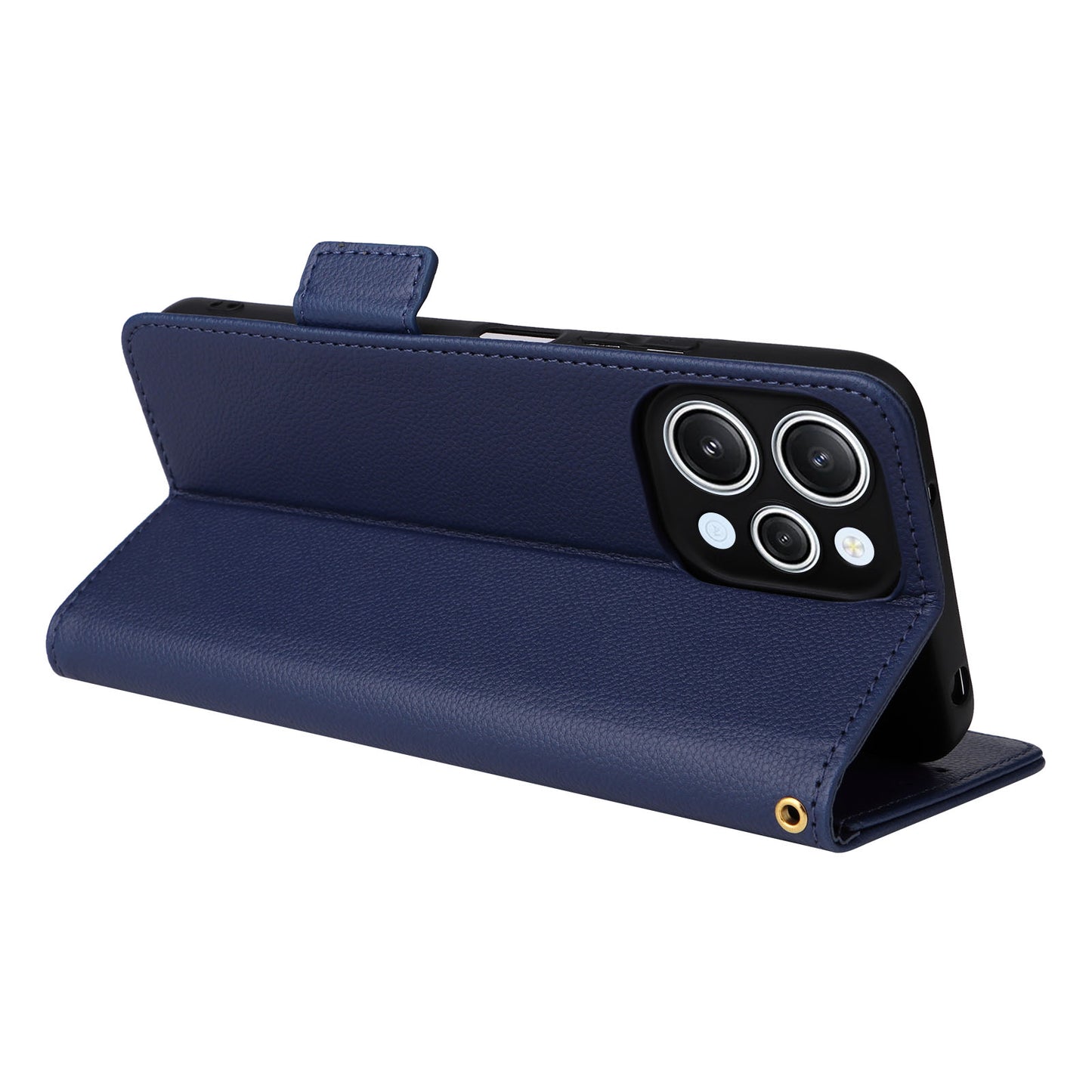 Uniqkart for Xiaomi Redmi 12 4G Litchi Texture Stand Phone Case Anti-fall PU Leather Wallet Cover - Dark Blue